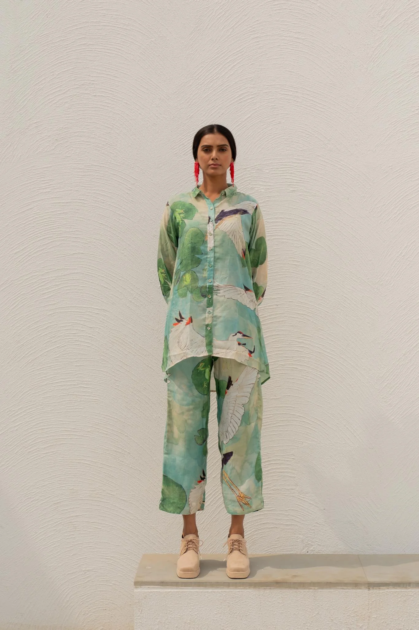 Oriental Cranes and Frogs Shirt Co-ord Set