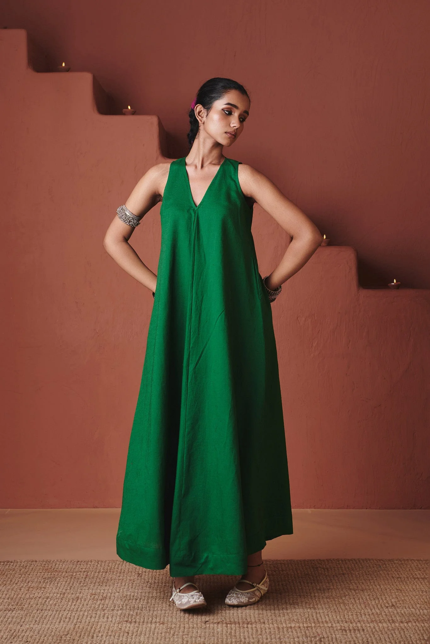 Paana 100% Linen Flared Dress