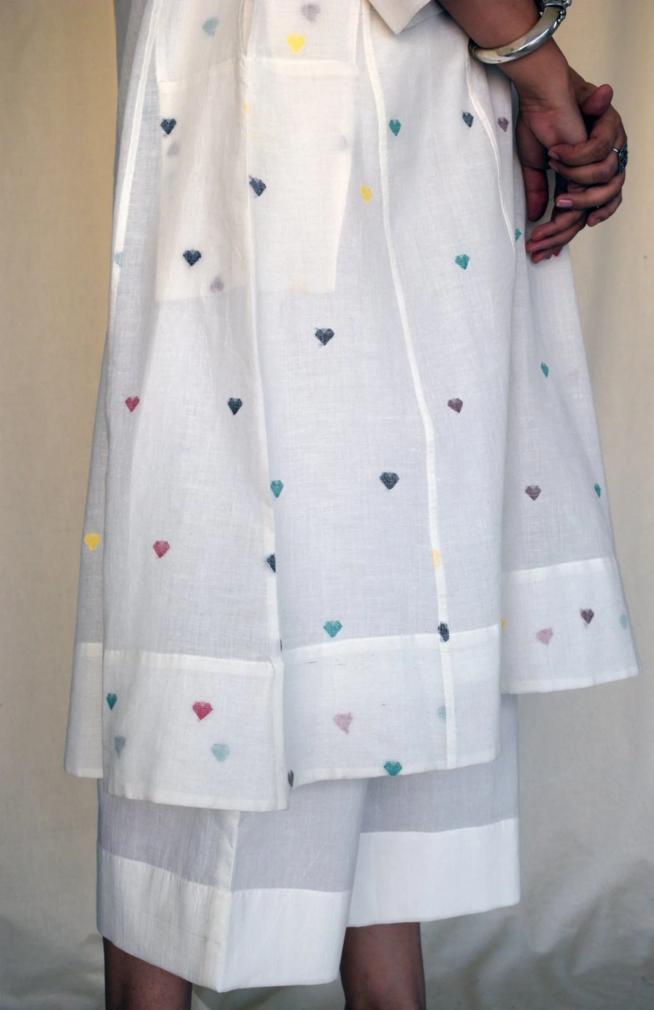 Pearl White Jamdani Phiran with Off White Pyjama - Image 6