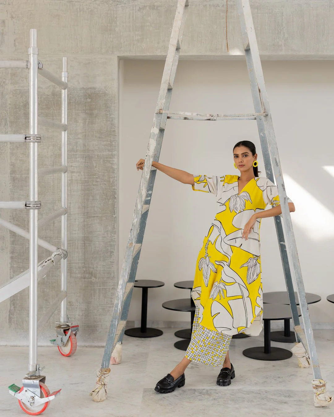 Plantain Orchard Kurta and Checks Palazzo Set - Image 3