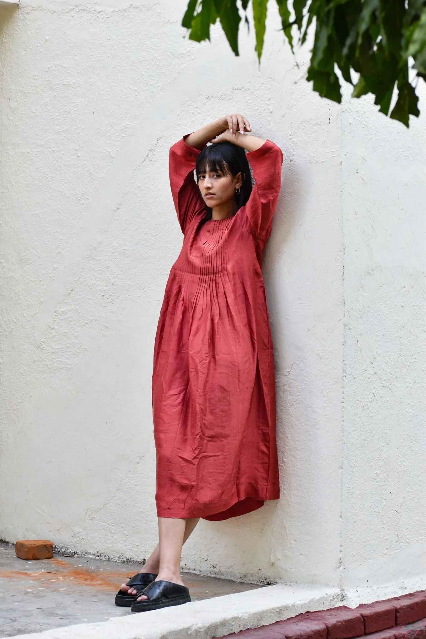 Pleated Dress-Red - Image 4