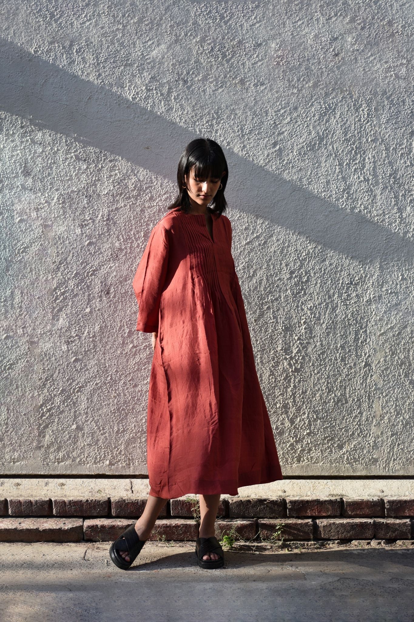 Pleated Dress-Red - Image 7