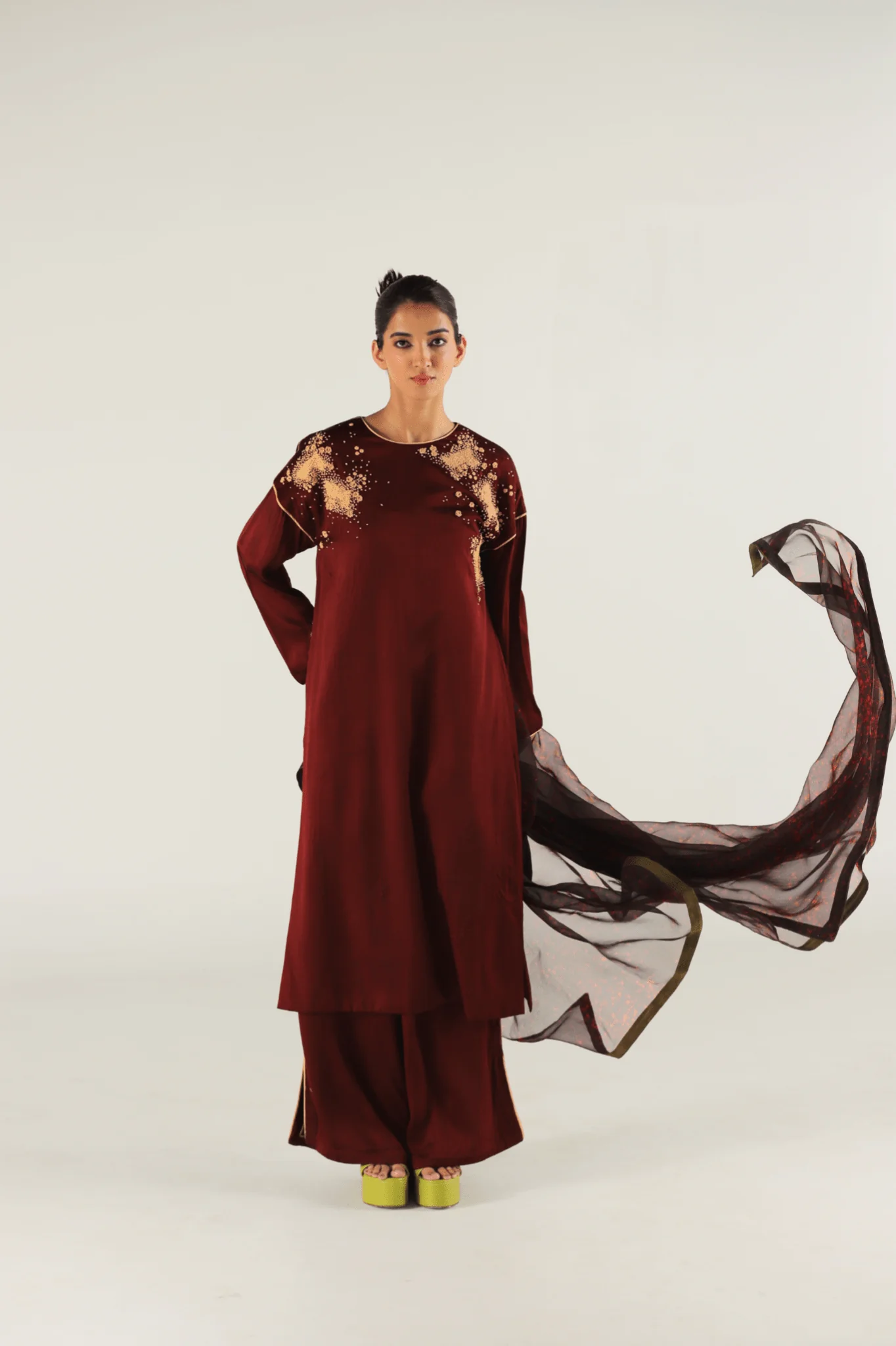 Plum Embroidered Boyfriend Kurta Set
