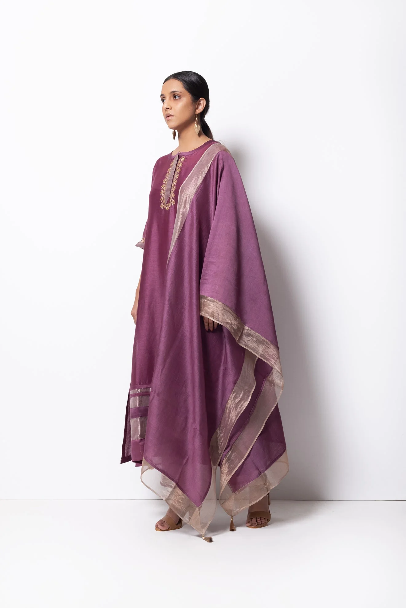 Plum Pink Chanderi Silk Kurta Set with Dupatta - Image 3