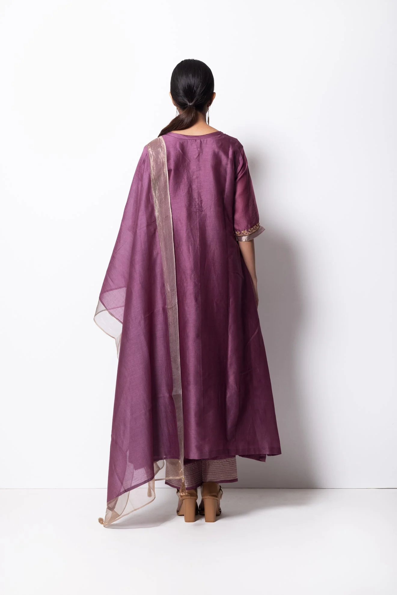 Plum Pink Chanderi Silk Kurta Set with Dupatta - Image 6