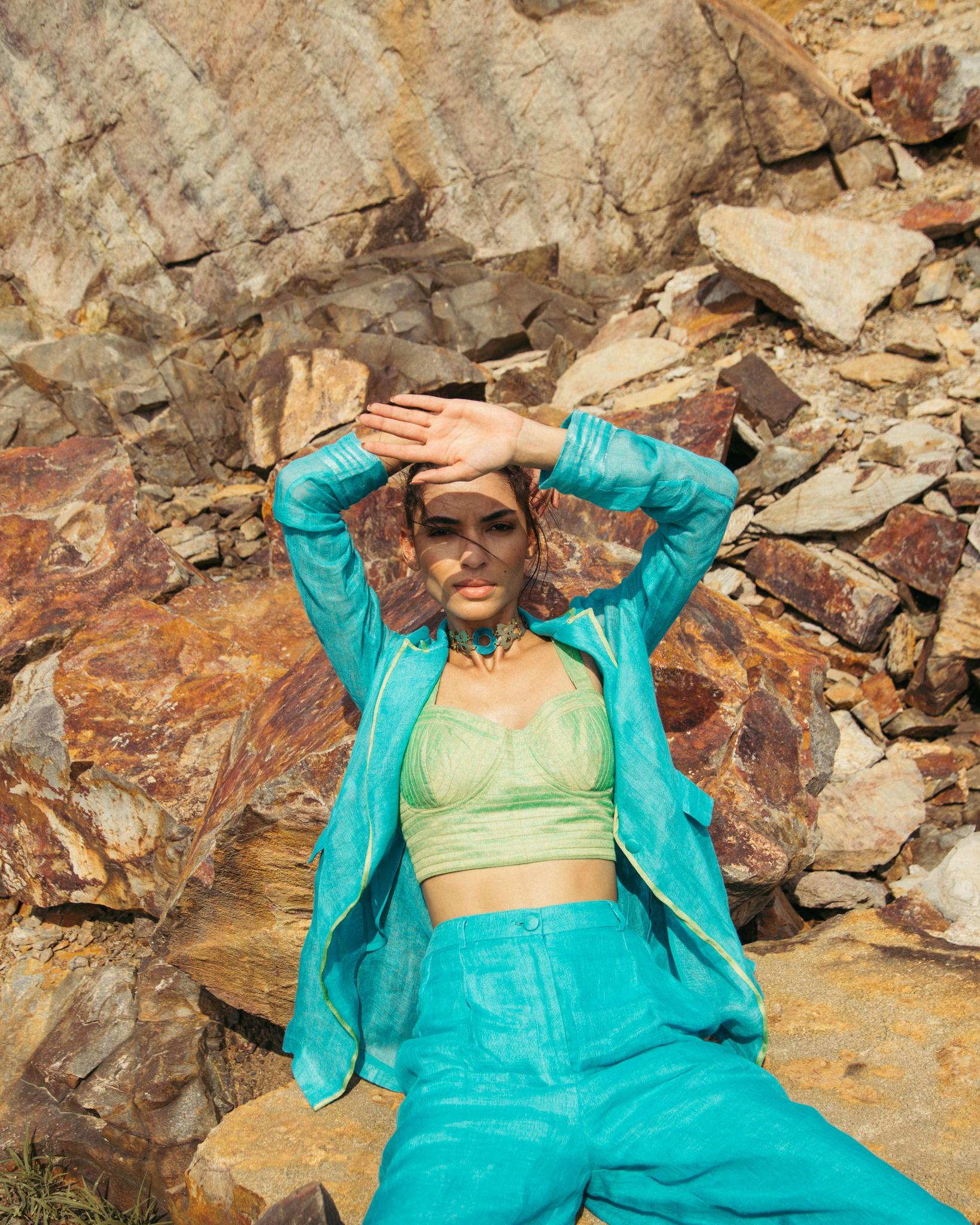 Pool Blue Pantsuit with Bustier - Image 6