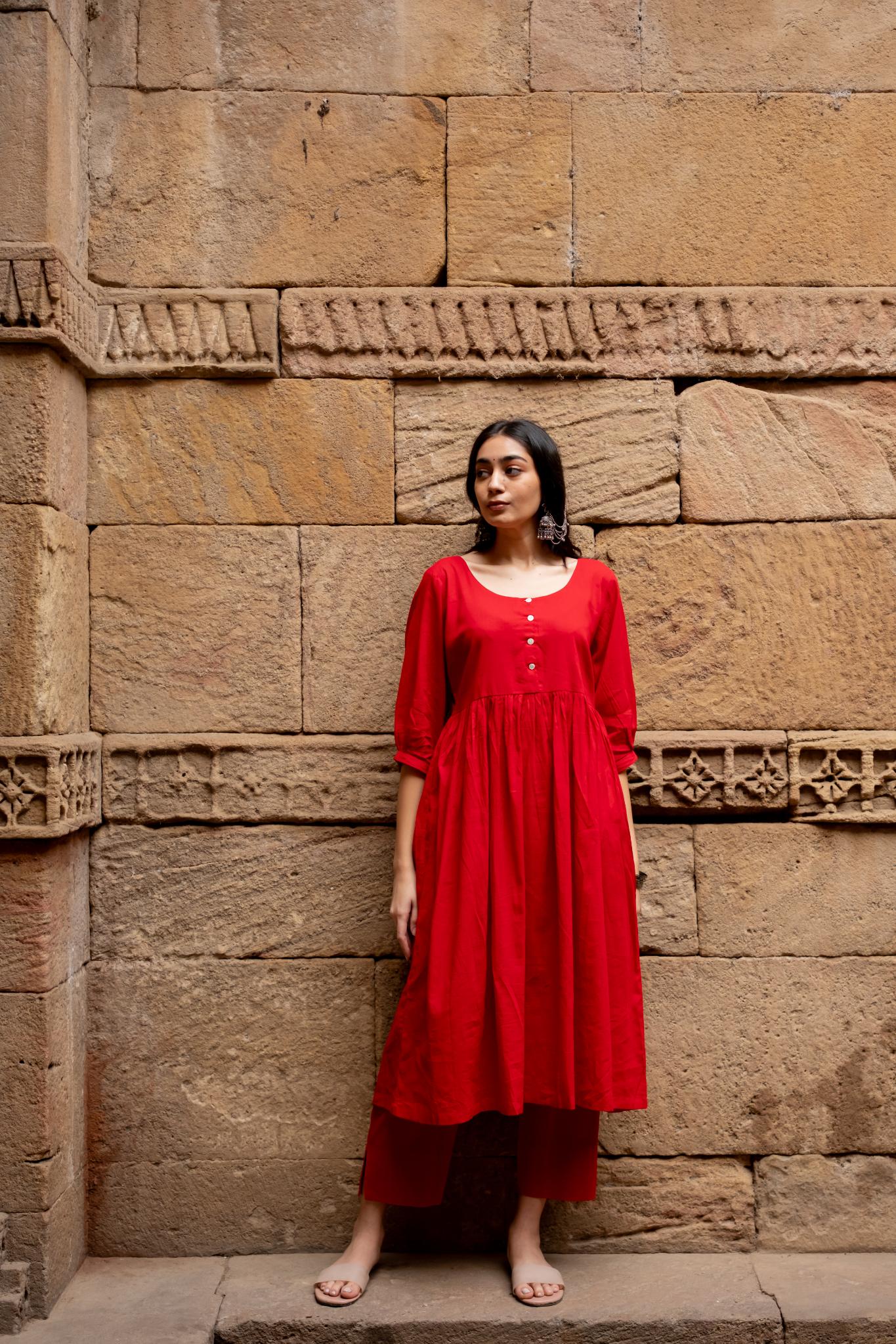 Poppy Red Kurta Set