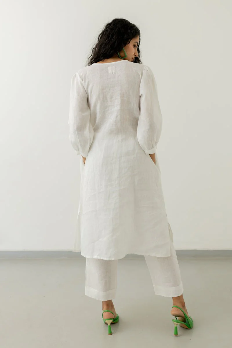 Pristine White linen kurta - Image 5