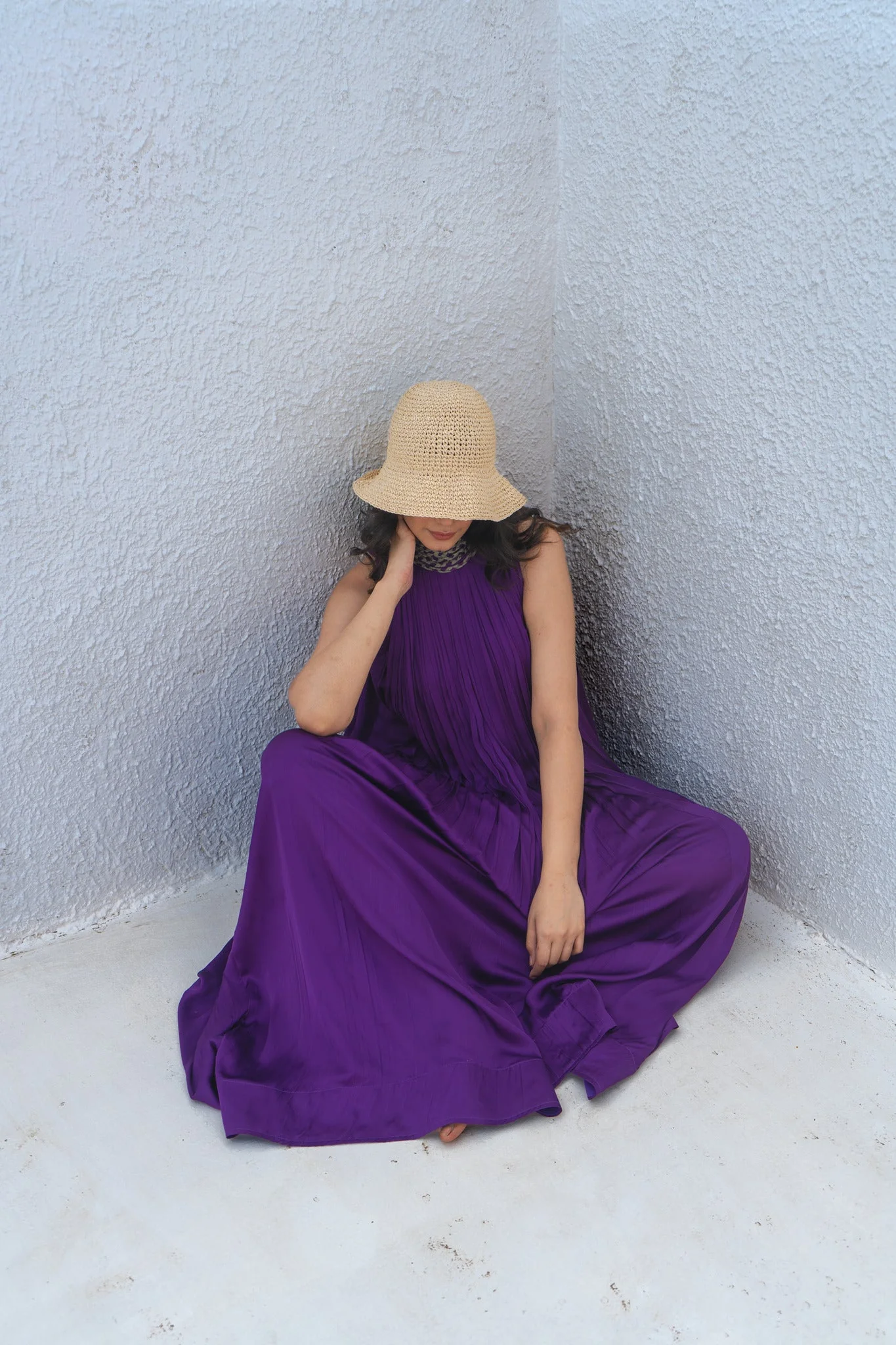 Purple-Green Braided Halter Neck Gather Gown - Image 4