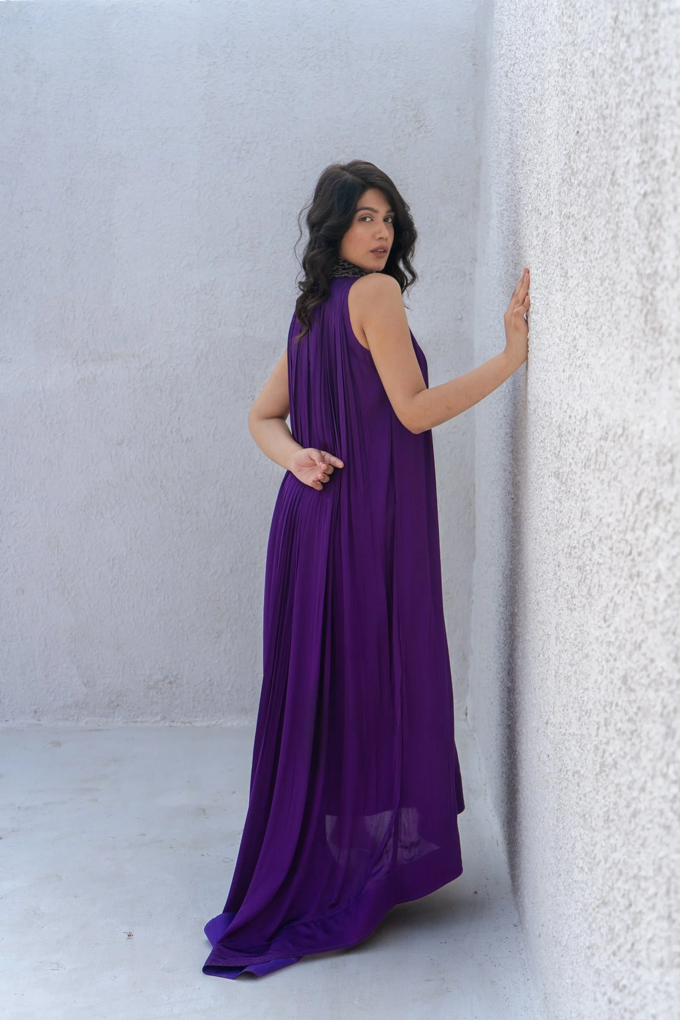 Purple-Green Braided Halter Neck Gather Gown - Image 5