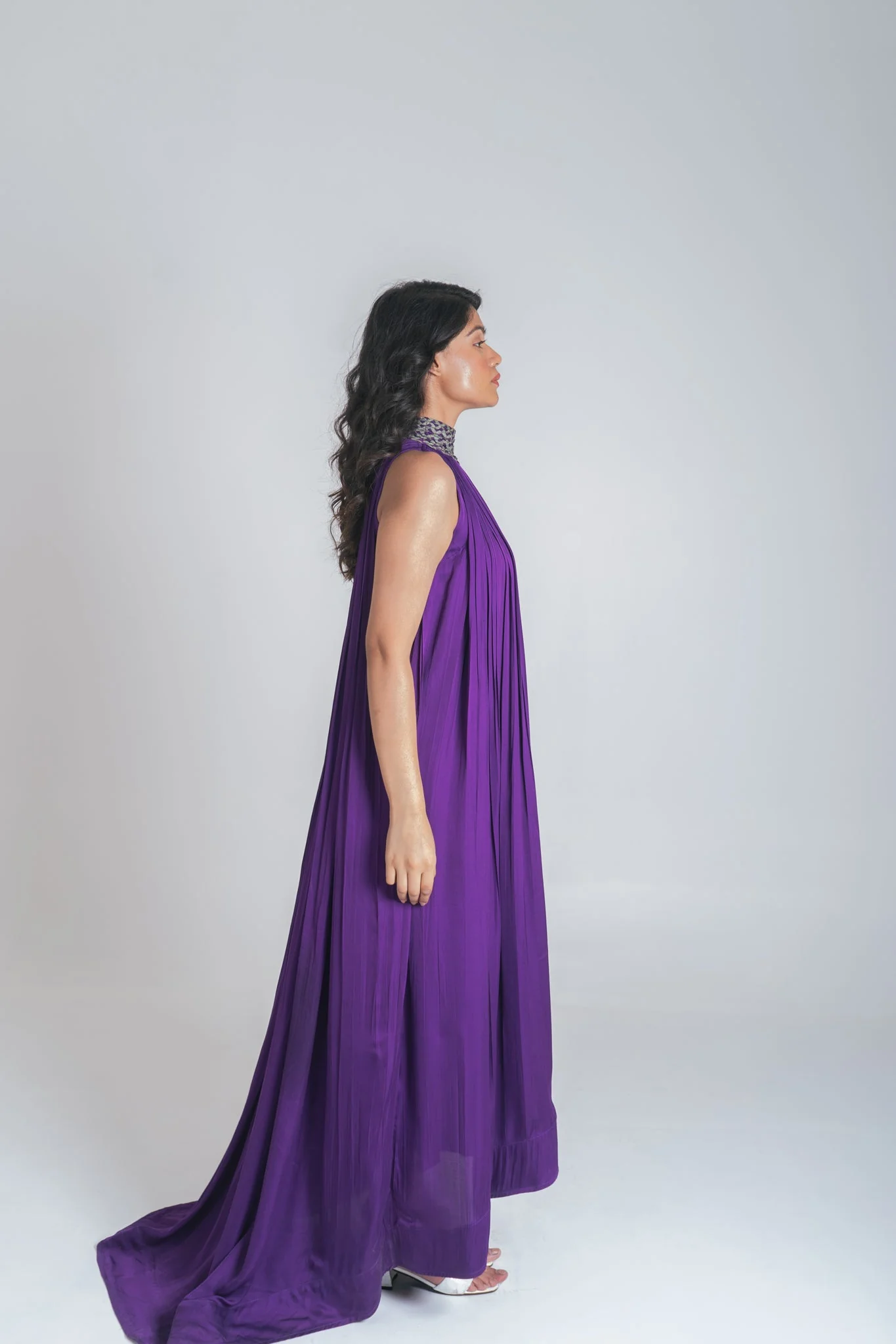 Purple-Green Braided Halter Neck Gather Gown - Image 6