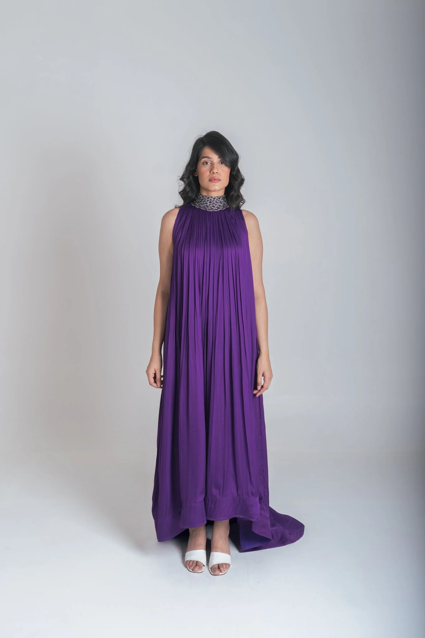 Purple-Green Braided Halter Neck Gather Gown - Image 8