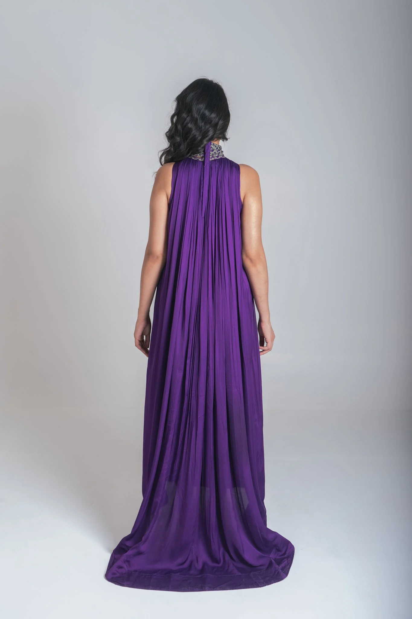 Purple-Green Braided Halter Neck Gather Gown - Image 9
