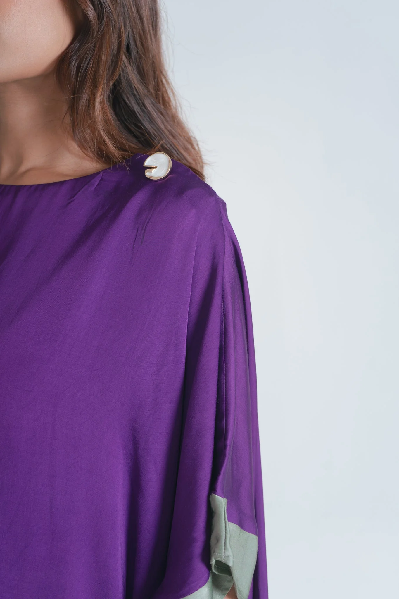 Purple- Green Short Kaftan Dress - Image 3