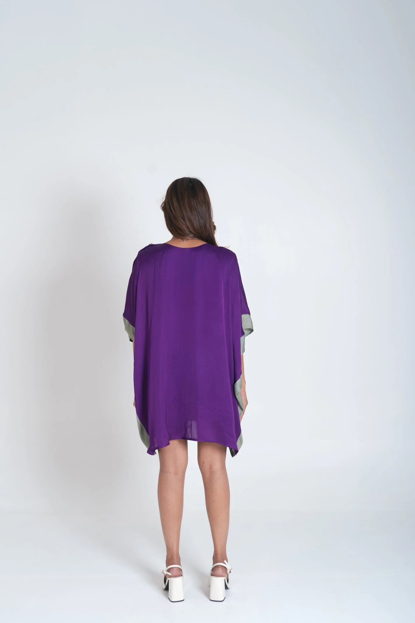 Purple- Green Short Kaftan Dress - Image 6