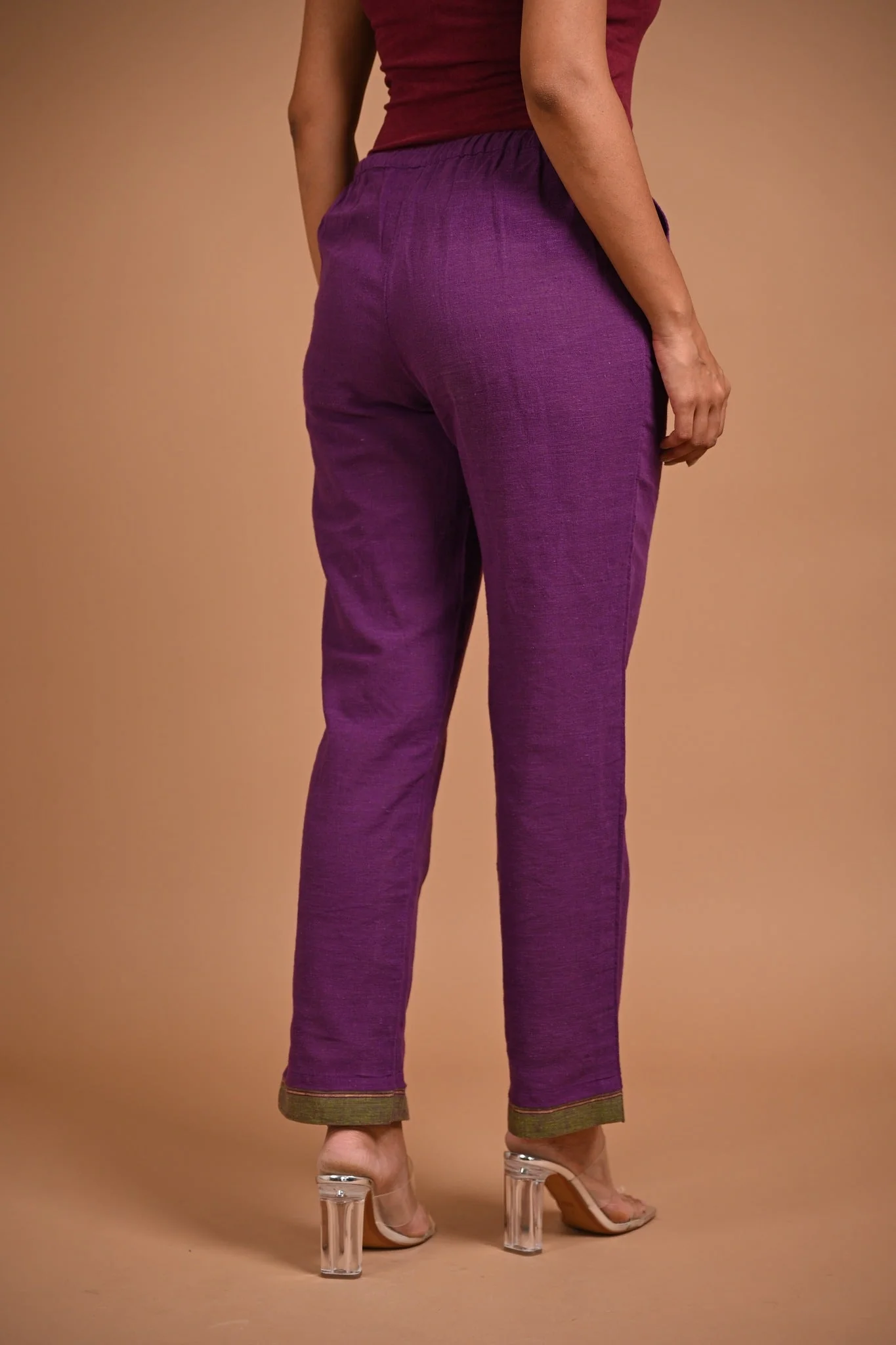 Purple Pants with Contrast Hem - Image 2