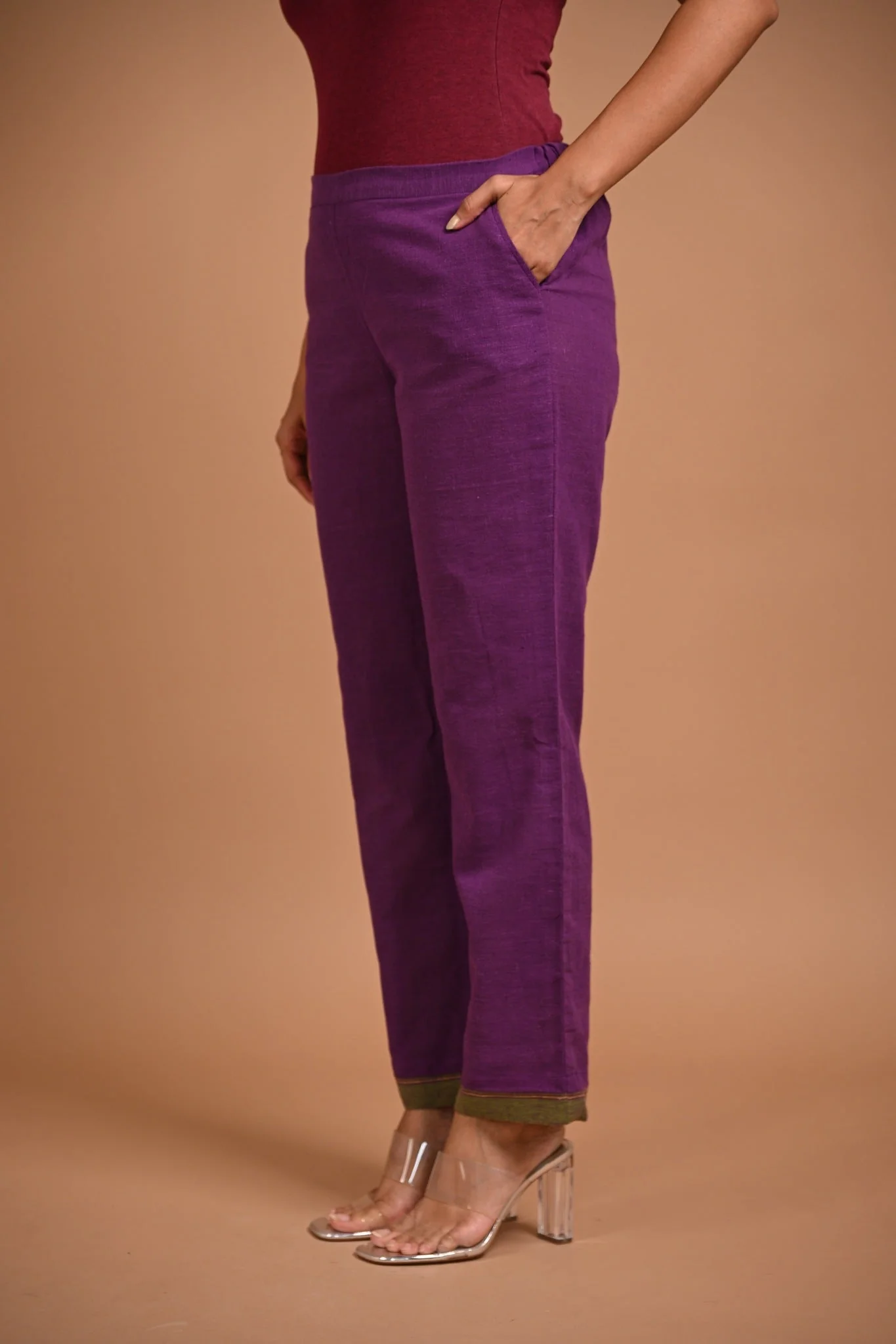 Purple Pants with Contrast Hem - Image 3