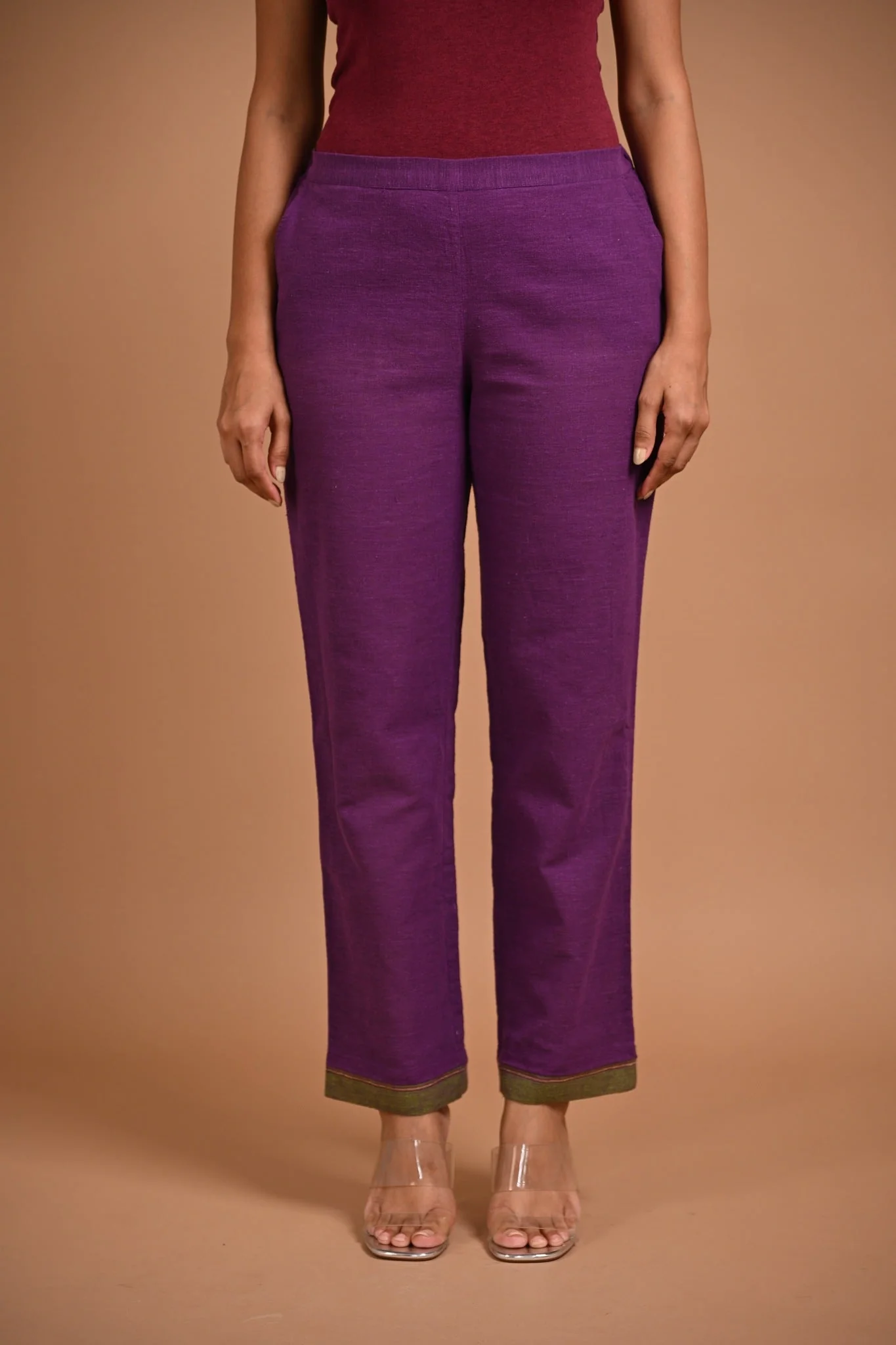 Purple Pants with Contrast Hem - Image 4