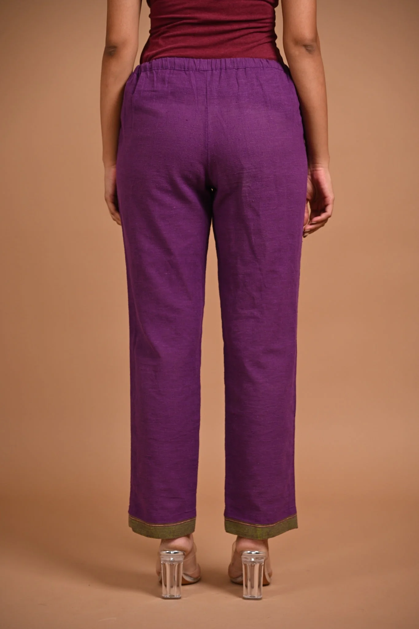 Purple Pants with Contrast Hem - Image 5