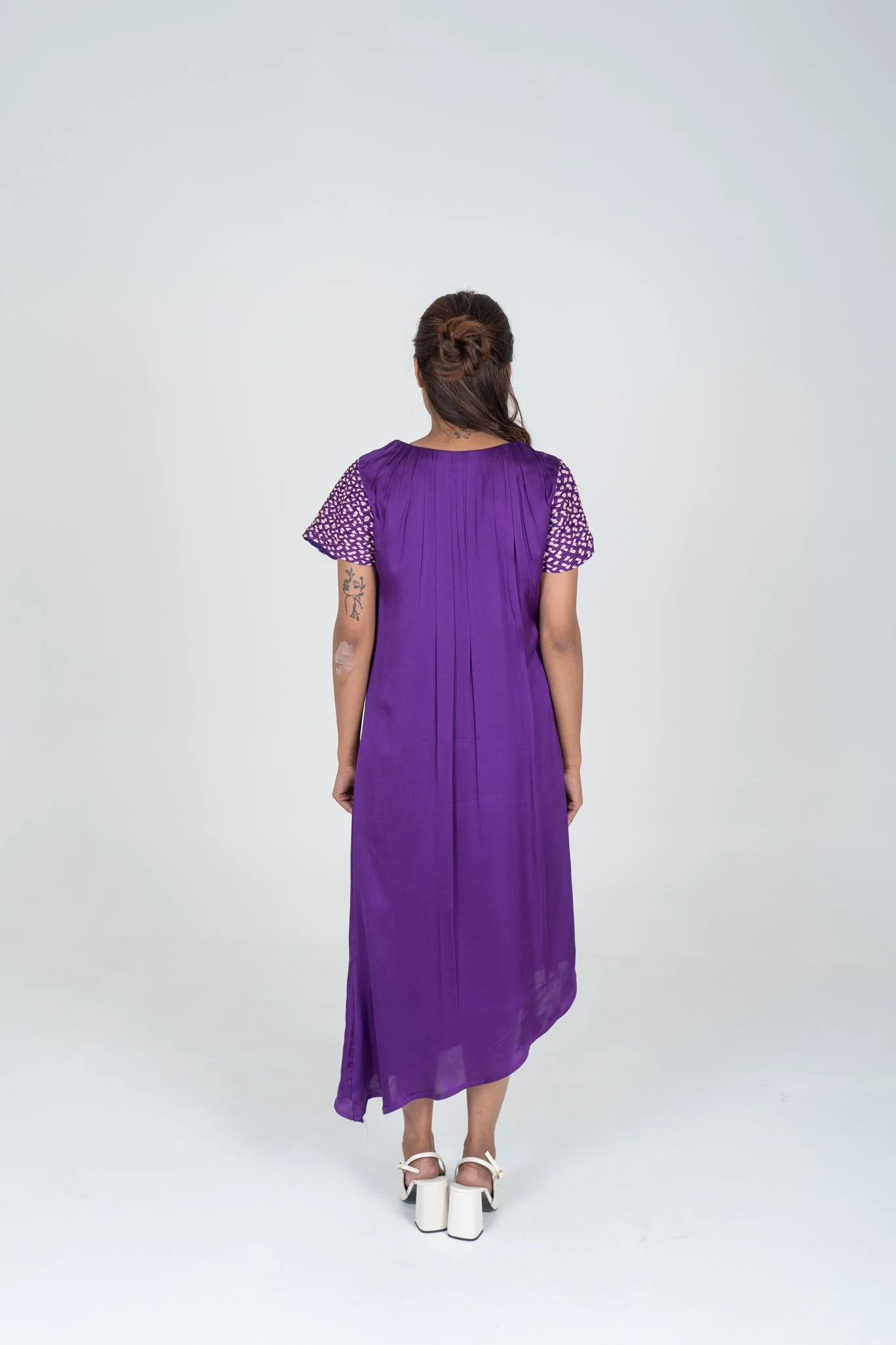 Purple-Pink Braided Sleeve Midi Dress - Image 12