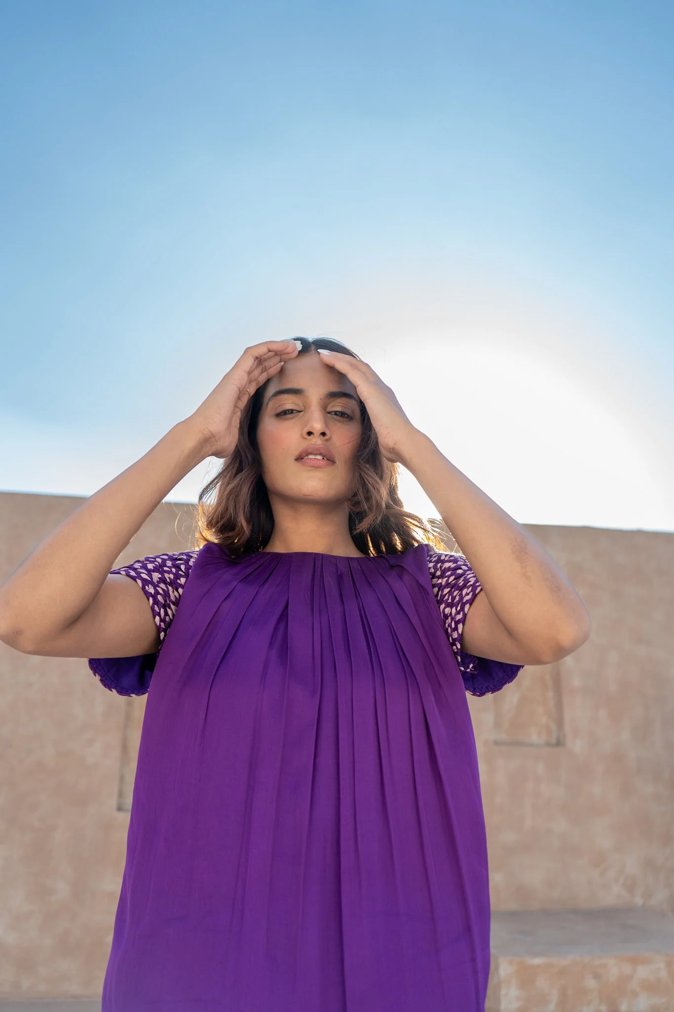 Purple-Pink Braided Sleeve Midi Dress - Image 4