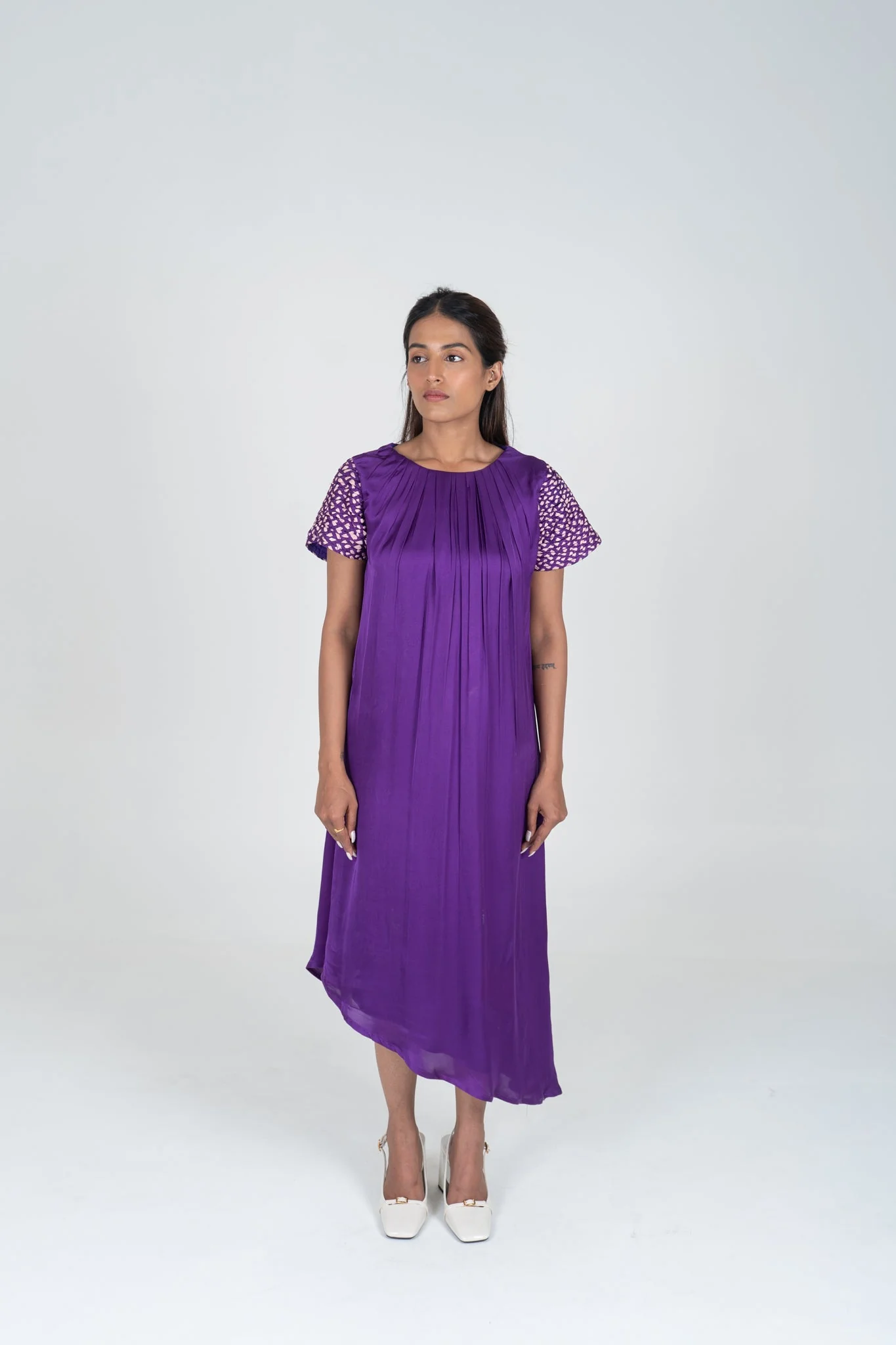 Purple-Pink Braided Sleeve Midi Dress - Image 6