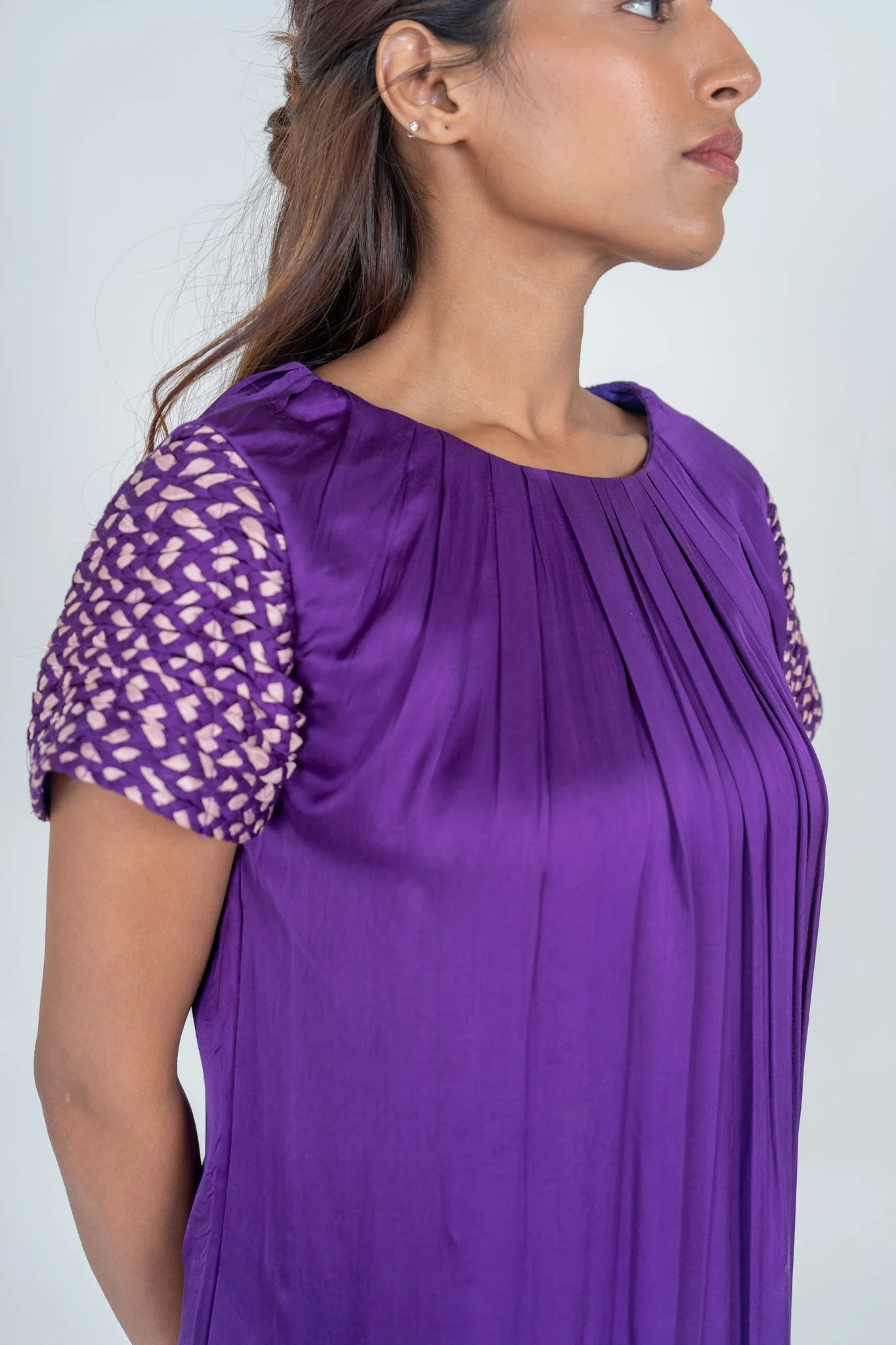 Purple-Pink Braided Sleeve Midi Dress - Image 8