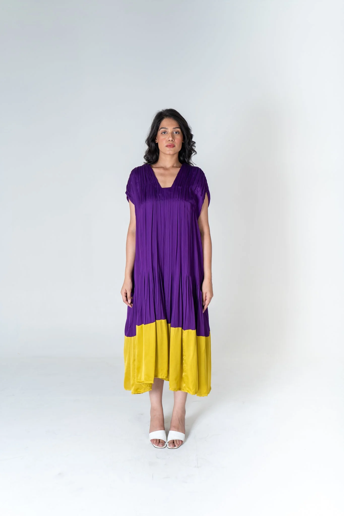 Purple-Yellow Color-Blocked Dress - Image 3