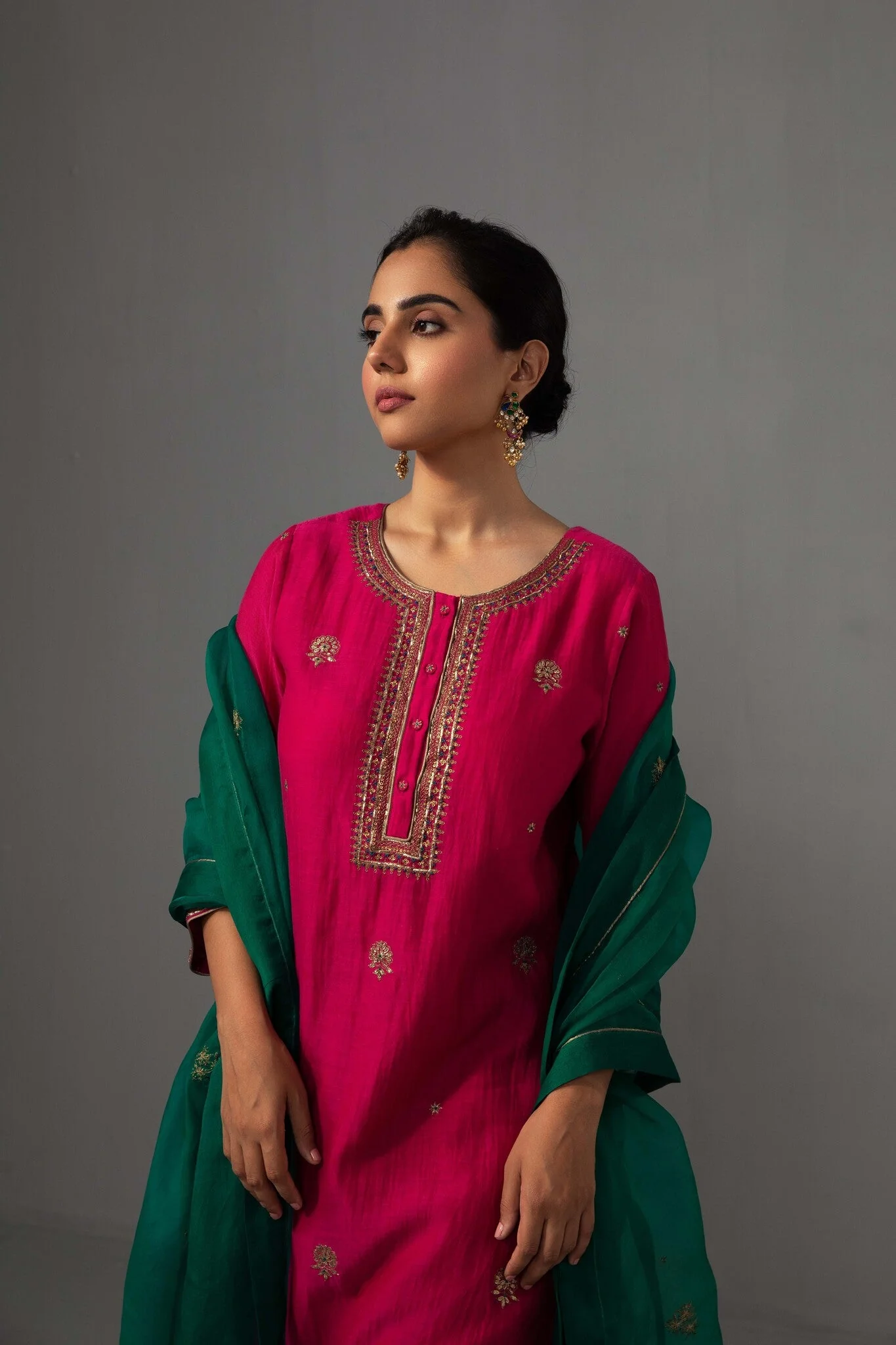Ramya Kurta Dupatta Set - Fuchsia Pink - Image 2