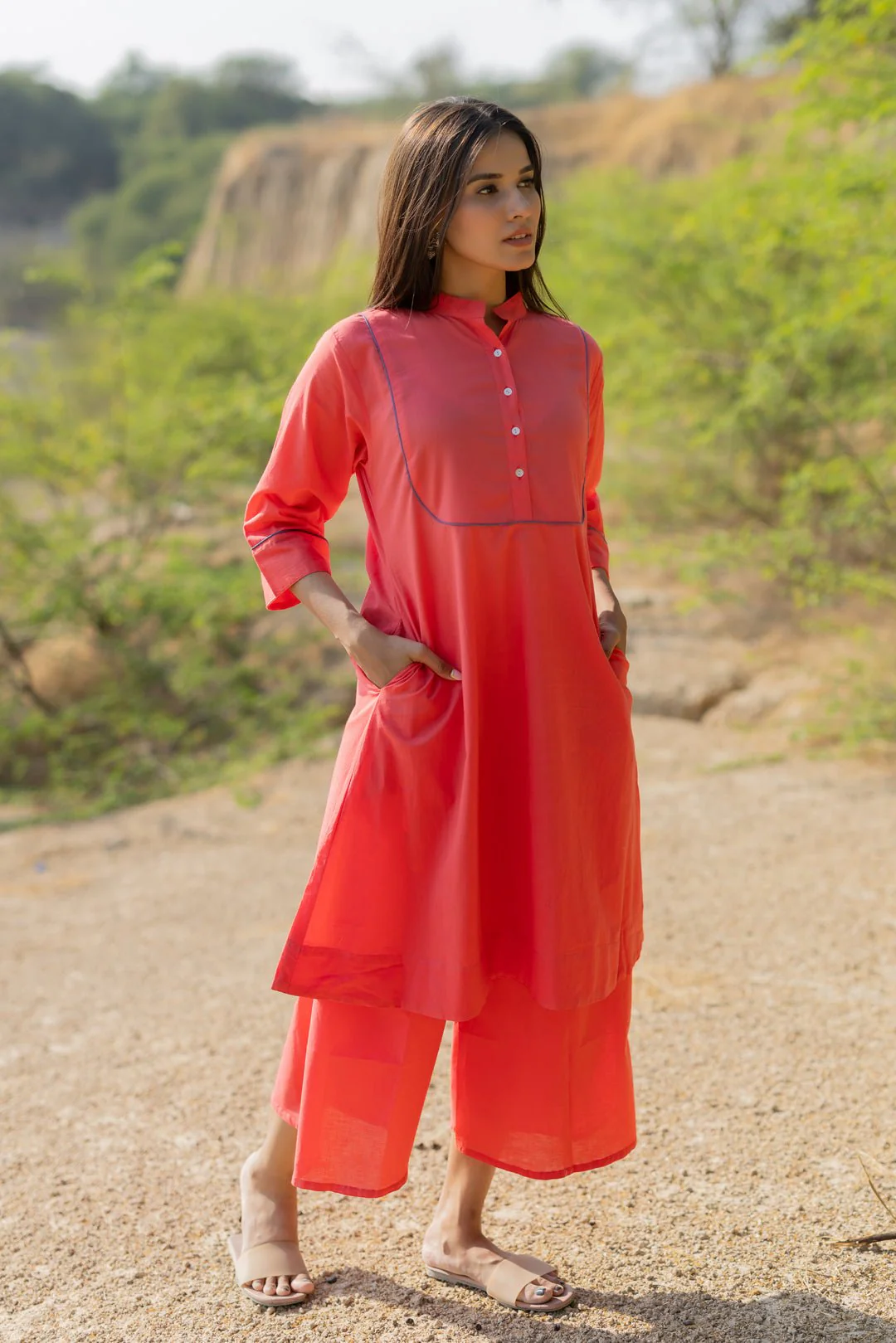 Raspberry Pink Kurta Set with Jaamdani Dupatta - Image 4