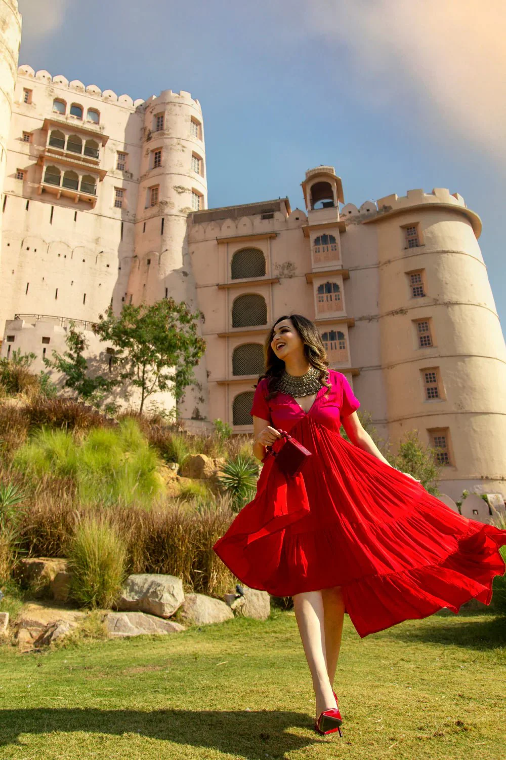 Red-Pink Mid Length Dress