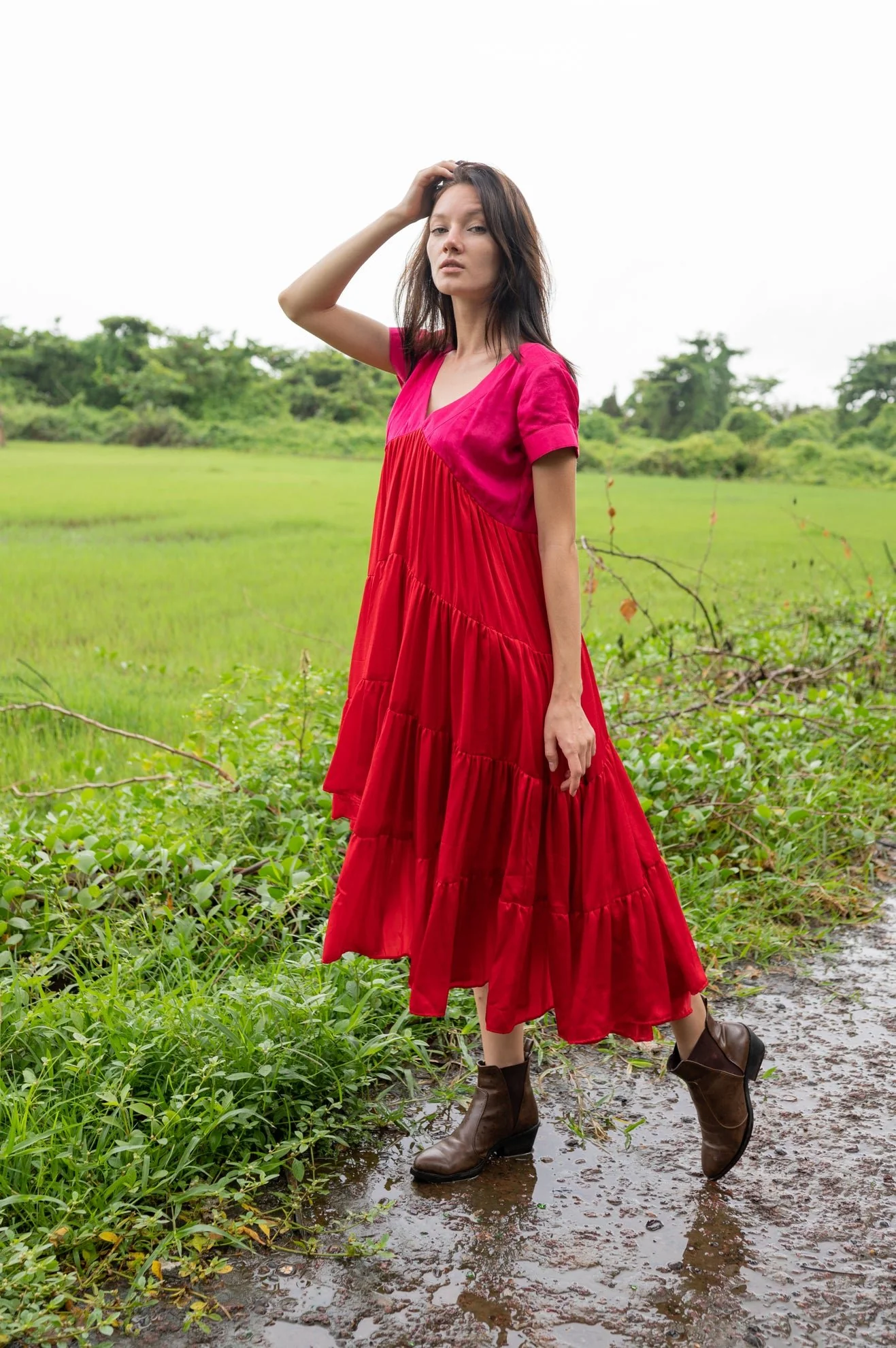 Red-Pink Mid Length Dress - Image 2