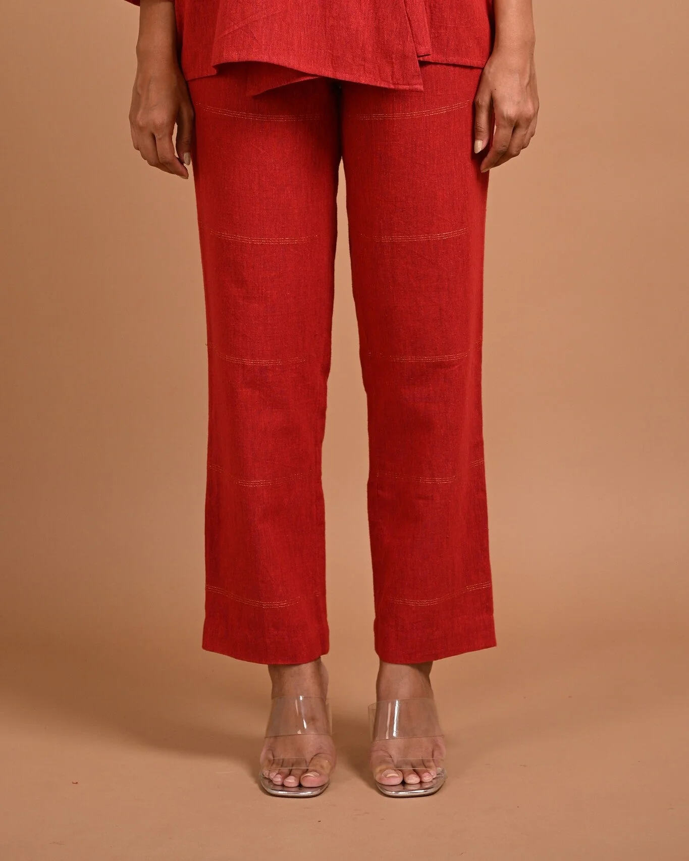 Red Straight Cut Pants with Pocket