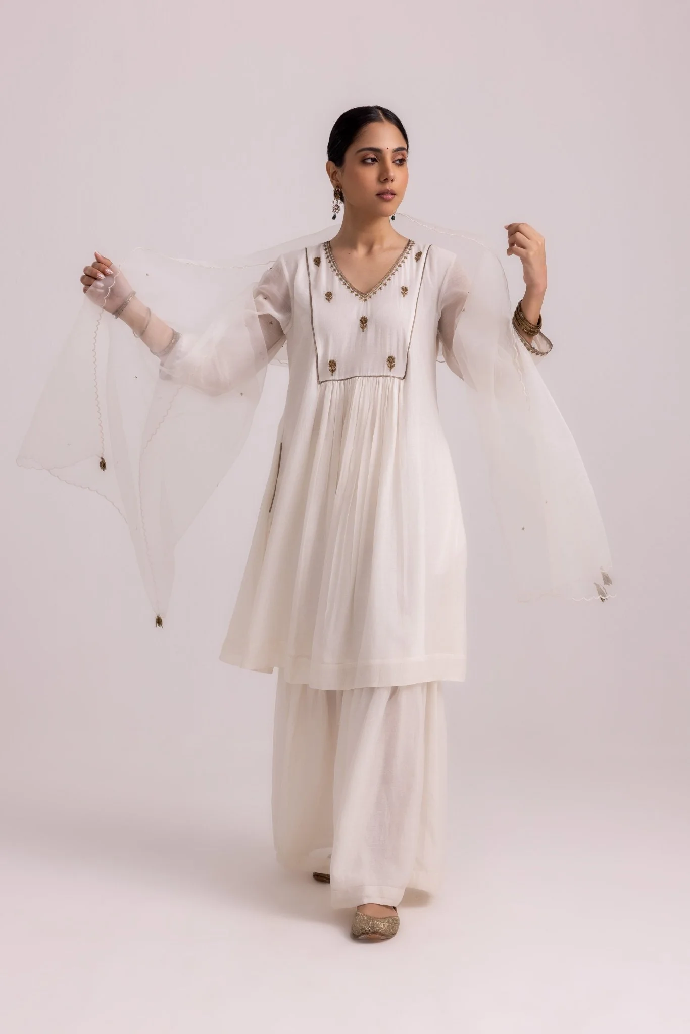 Rimi Sharara Dupatta Set - White