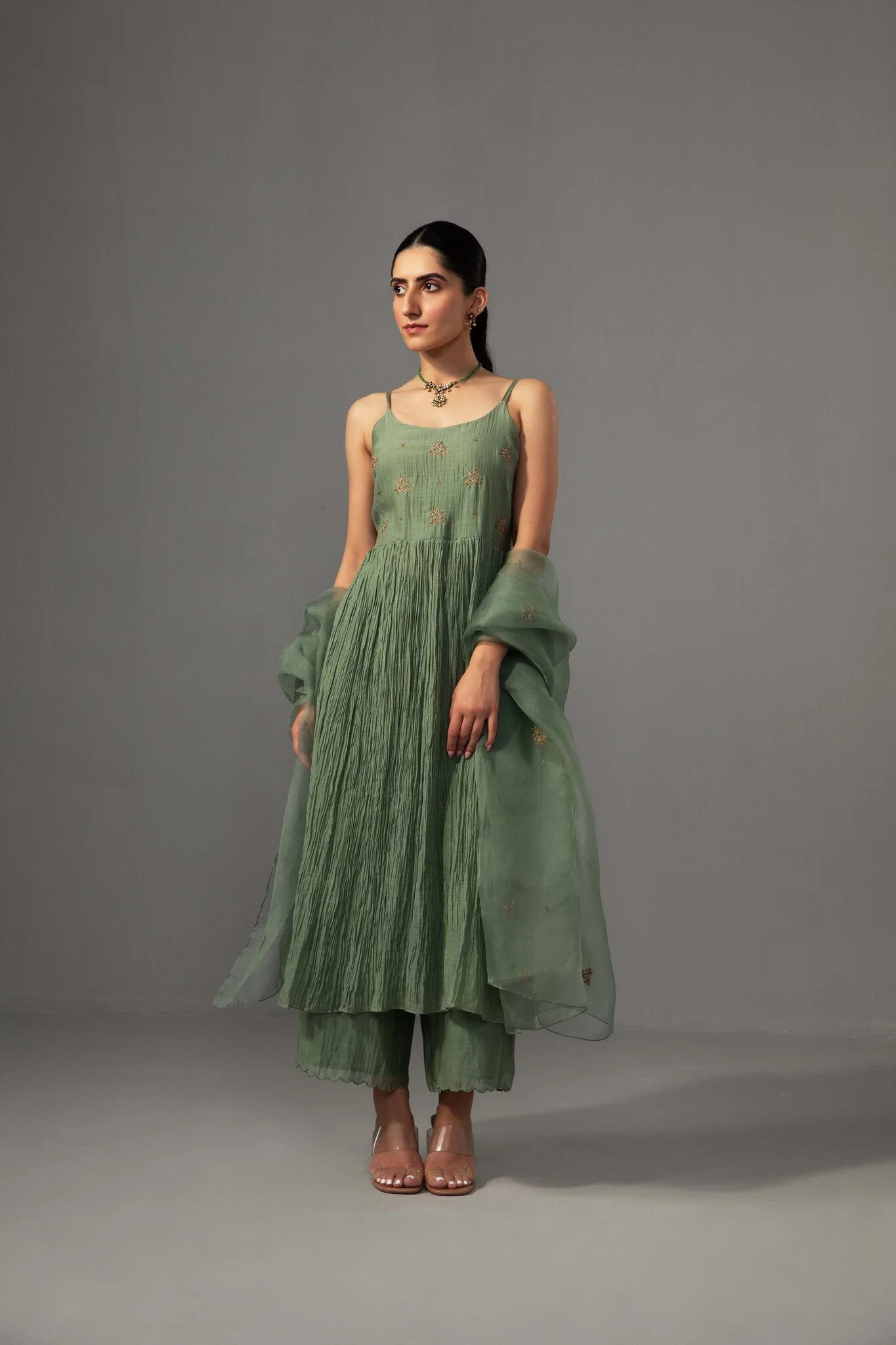 Roomani Ghera Set - Sage Green - Image 4