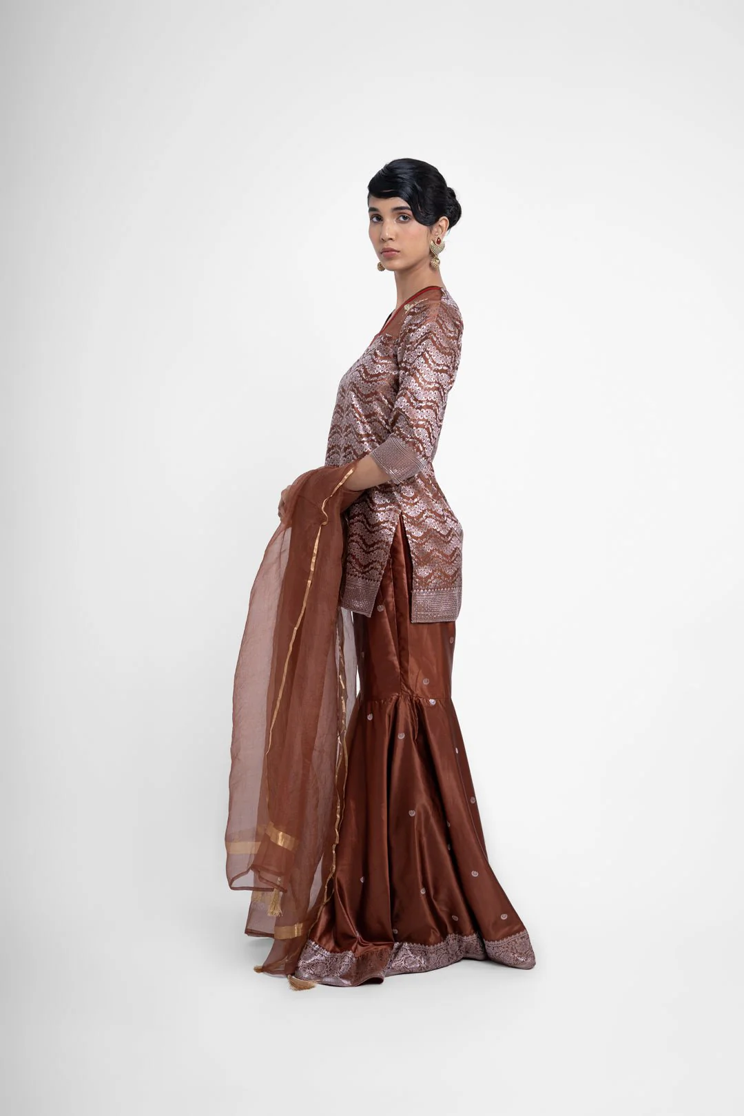 Ruby Gharara Set In Brown - Image 5