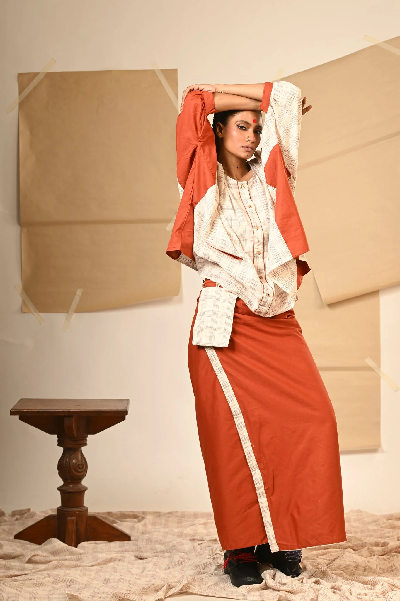 Rust Kaftan Shirt with Skirt - Image 6