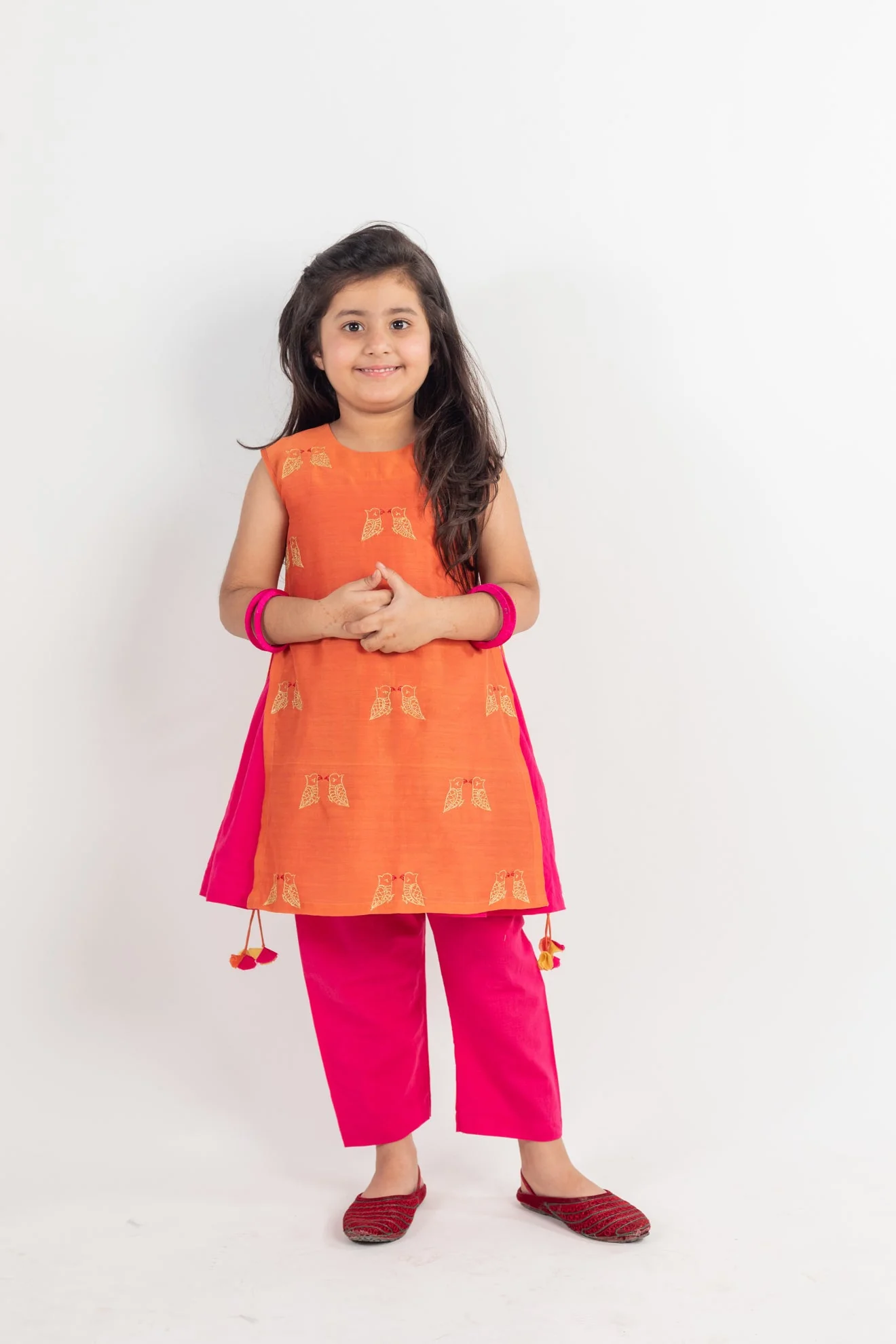 Rust- Pink Embroidered Kurta Set
