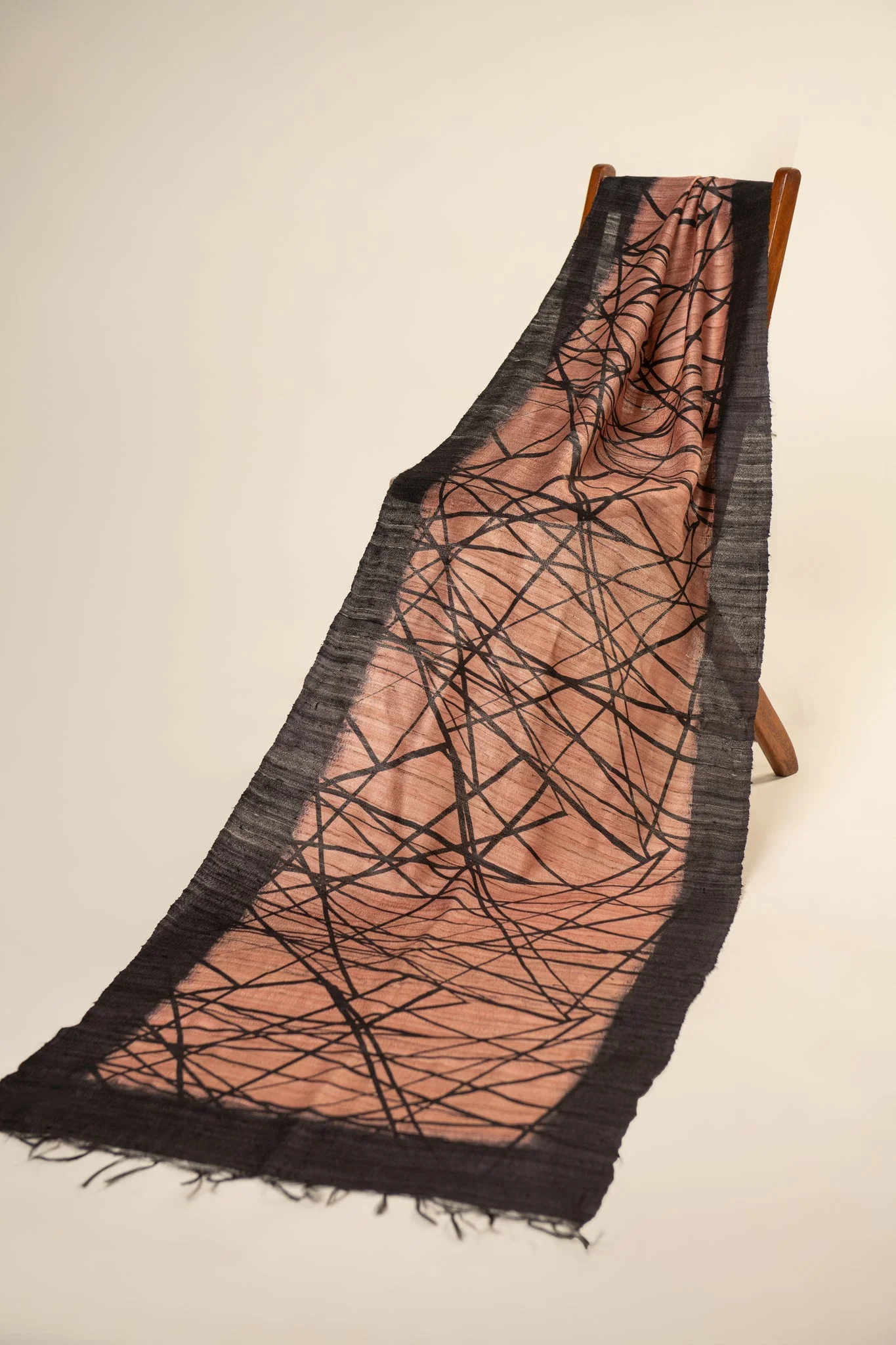 Salmon Lattice Tussar Peace Silk Scarf - Image 3