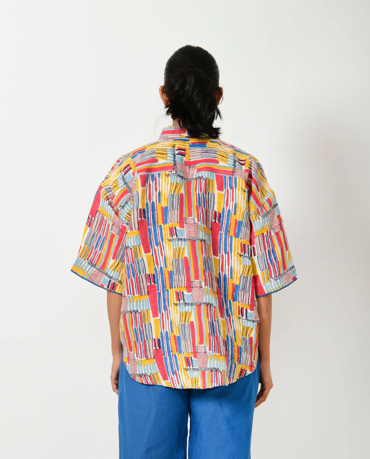Scribble Hand Block Linen Crop Shirt - Image 6