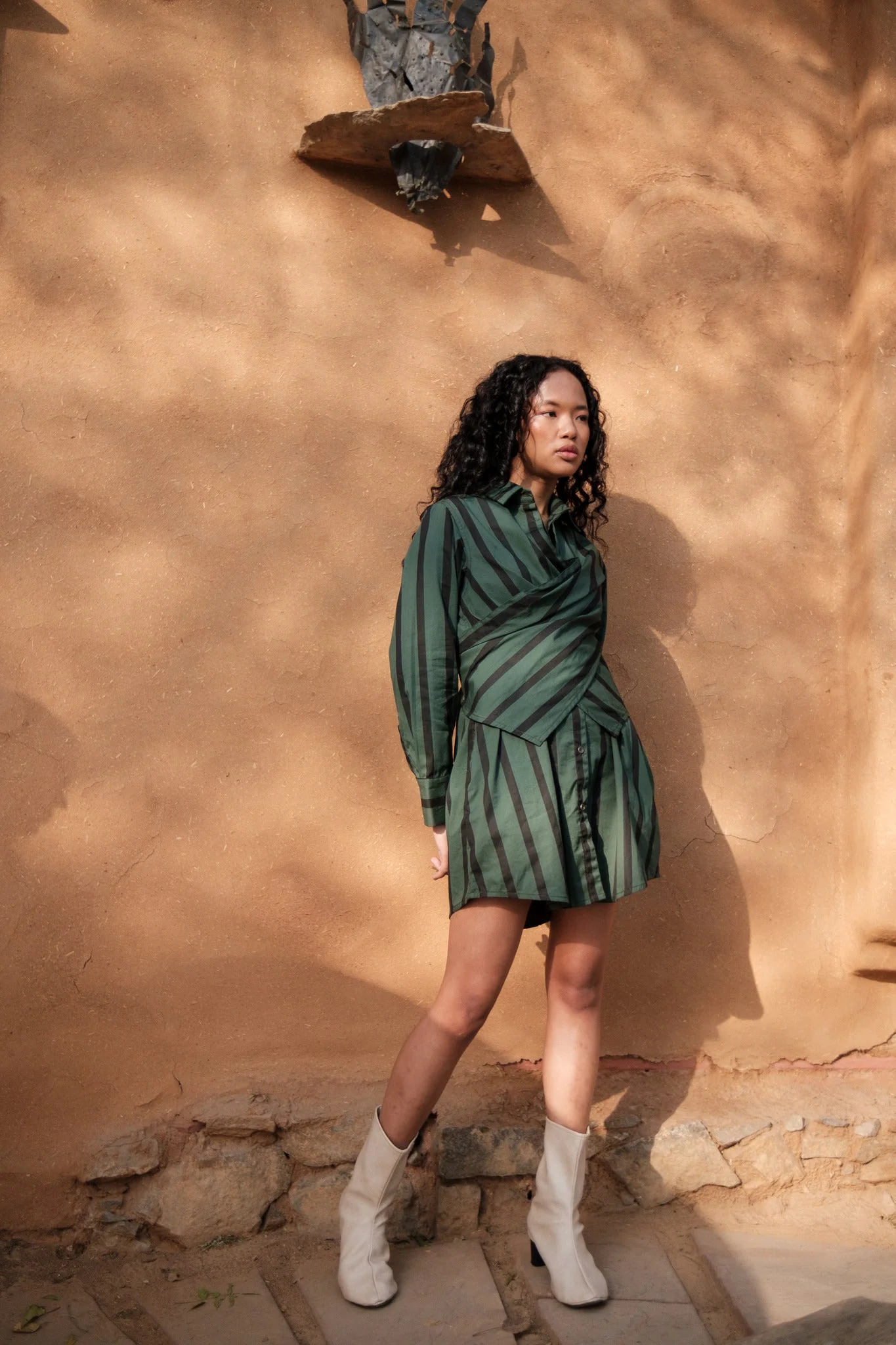 Seattle Wrap Shirt Dress - Stripe Print - Image 2
