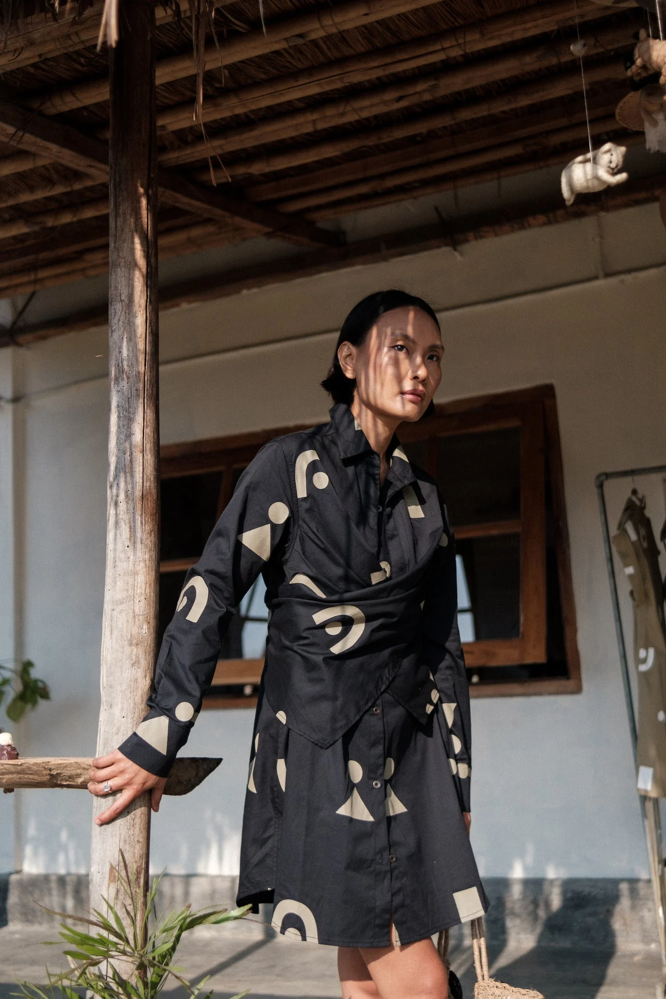 Seattle Wrap Shirt Dress - Triangle Print - Image 9