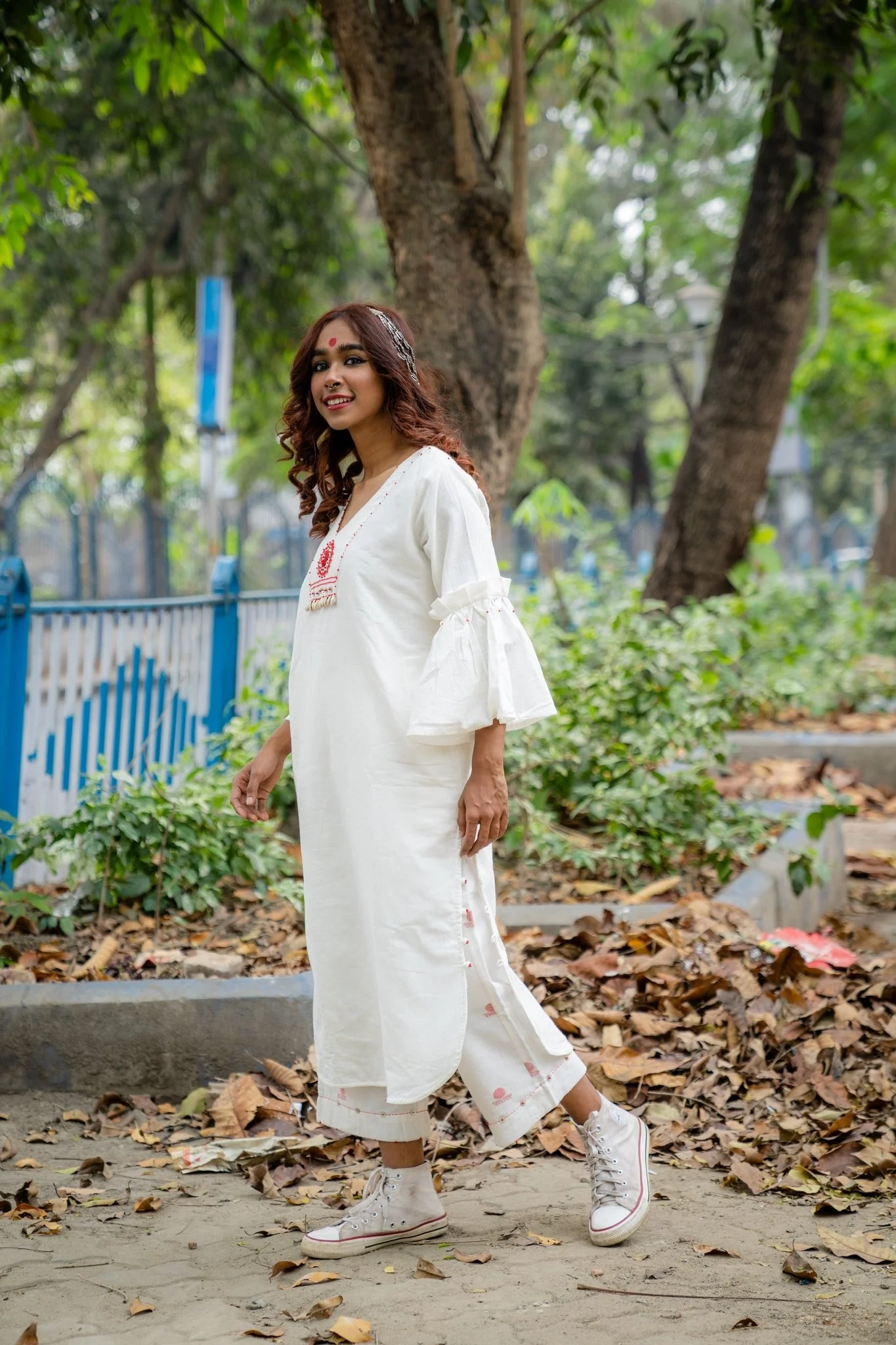 Shvet Jamdani Flared White Pants
