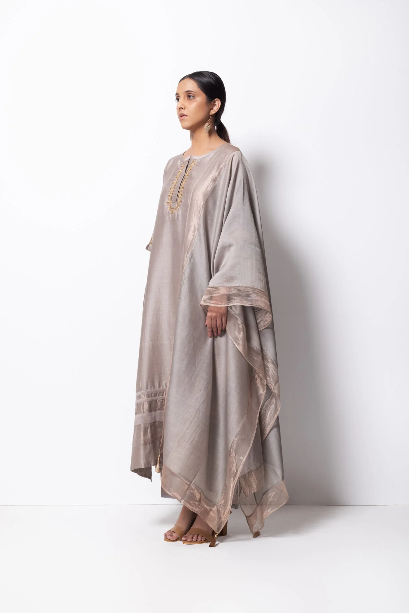 Silver Grey Chanderi Silk Kurta Set with Dupatta - Image 3