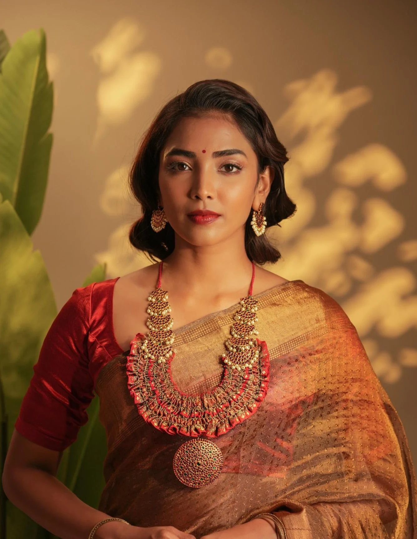 Statement Brocade Temple Neckpiece with Pearls