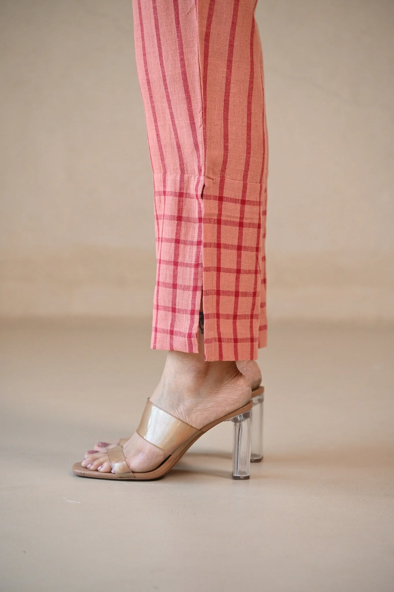 Straight Cut Pant - Peach Stripe Checks - Image 6