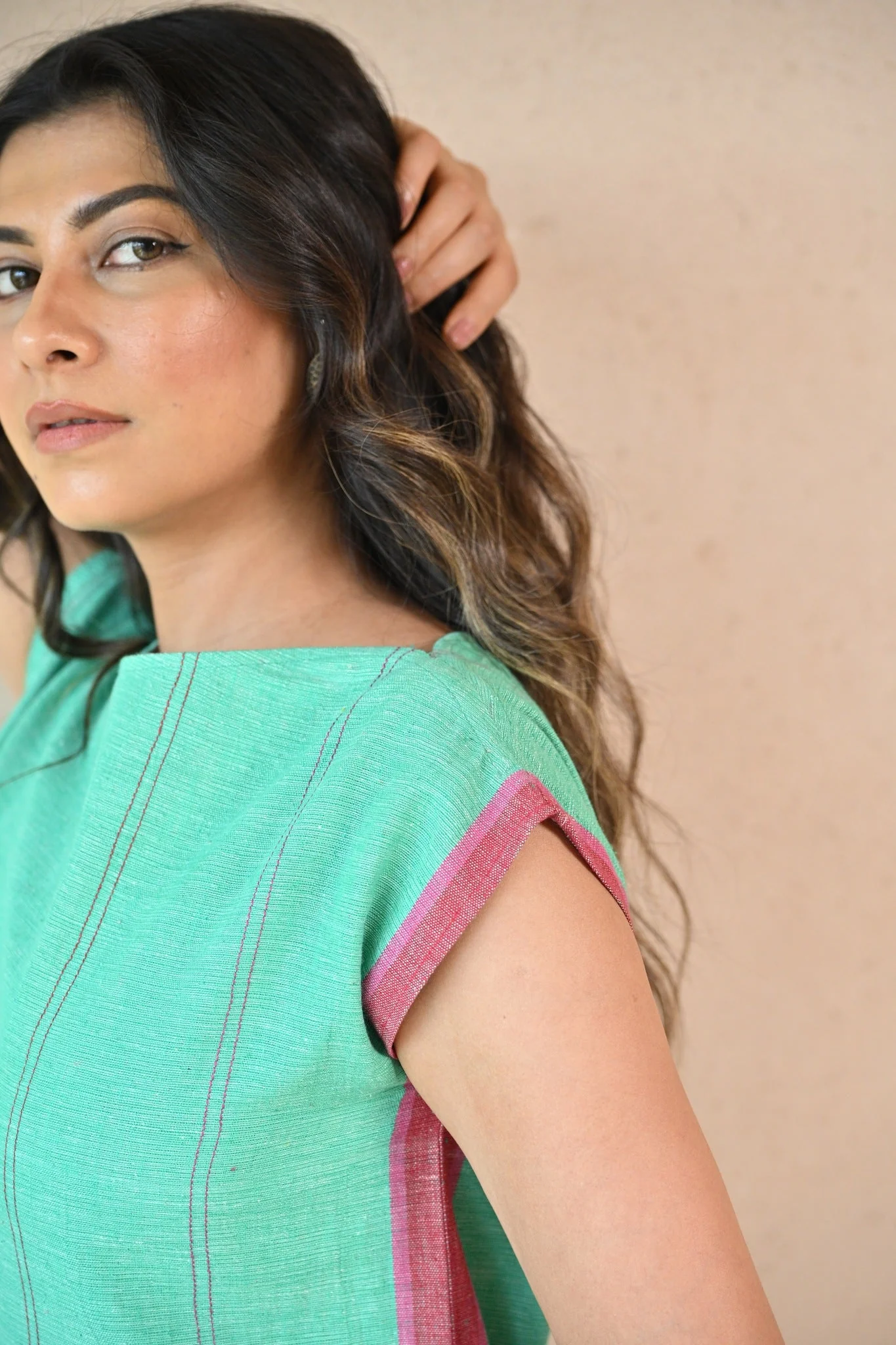 Straight Cut Tunic with Rounded Neckline - Mint Green - Image 2