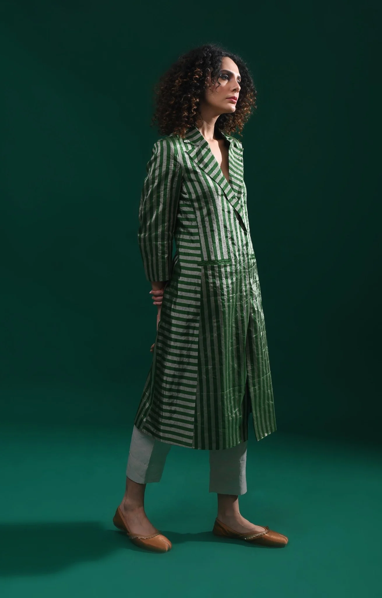 Striped Tissue Jacket - Emerald and Silver - Image 6