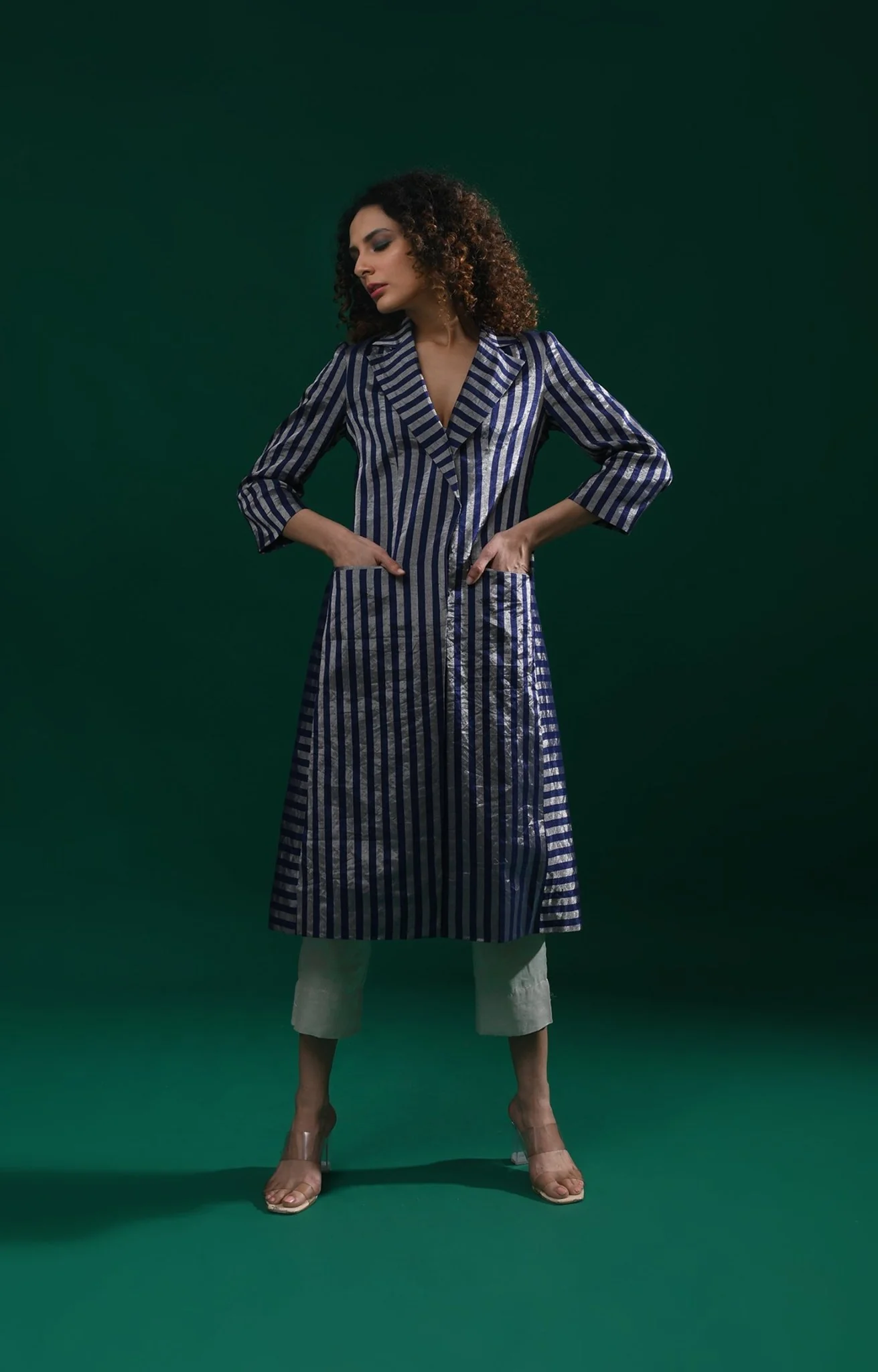 Striped Tissue Jacket - Navy Blue - Image 2