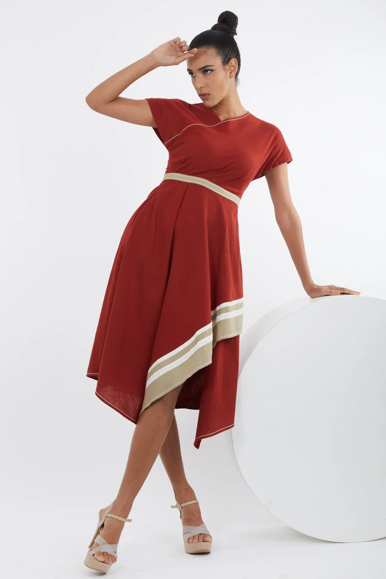 Sumi - Madder Red Trapeze Dress - Image 2